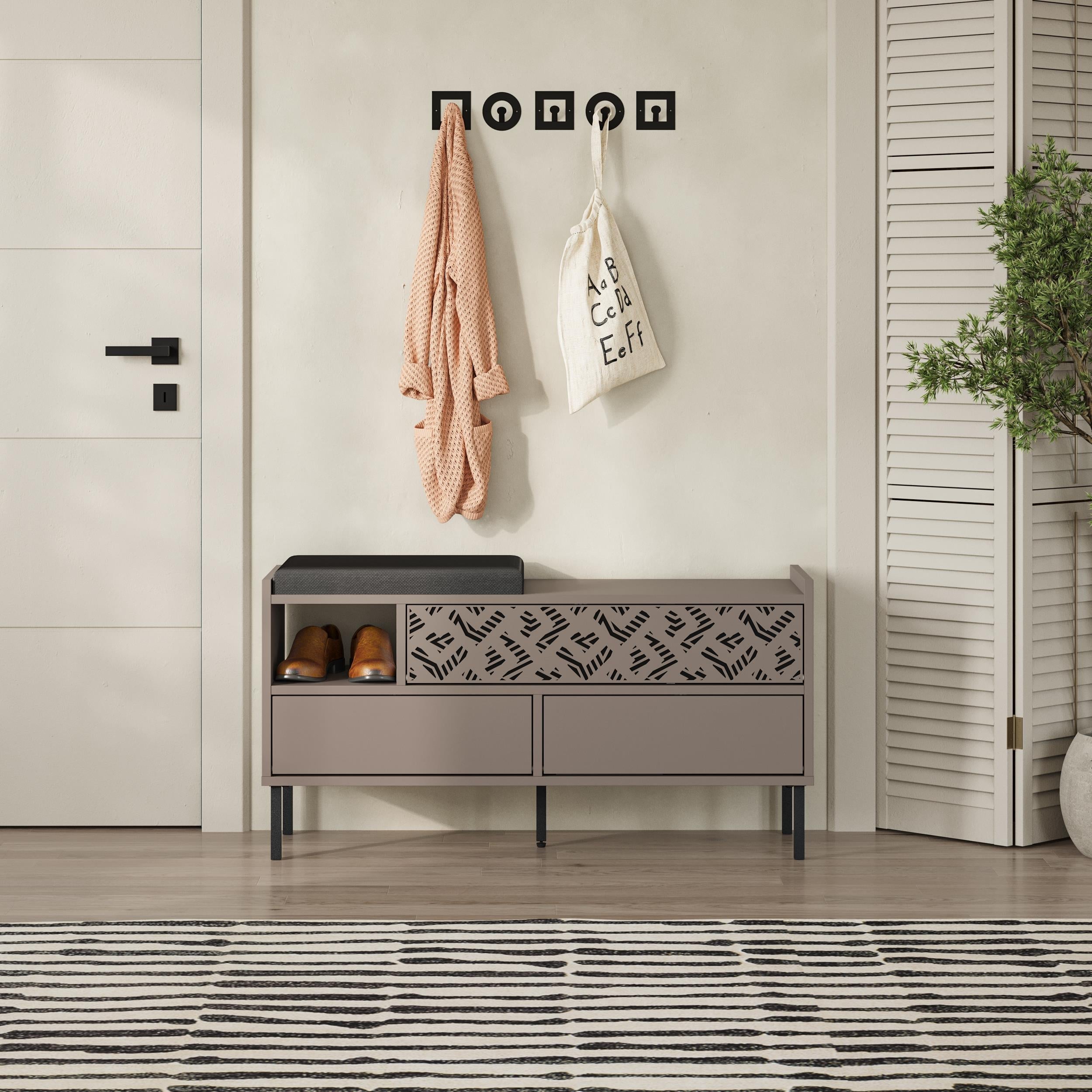 Heaton Modern Shoe Storage Bench – 3 Door Hallway Shoe Cabinet Seat