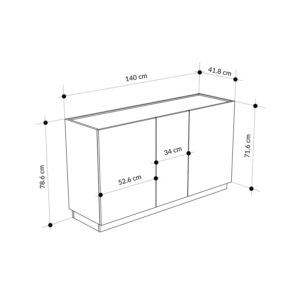 140cm Sideboard – Oak & Travertine Effect