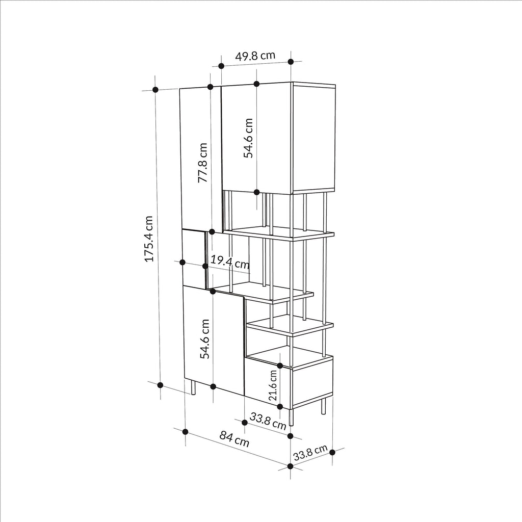 Key Bookcase – Modern 5 Door Storage Cabinet with Shelves