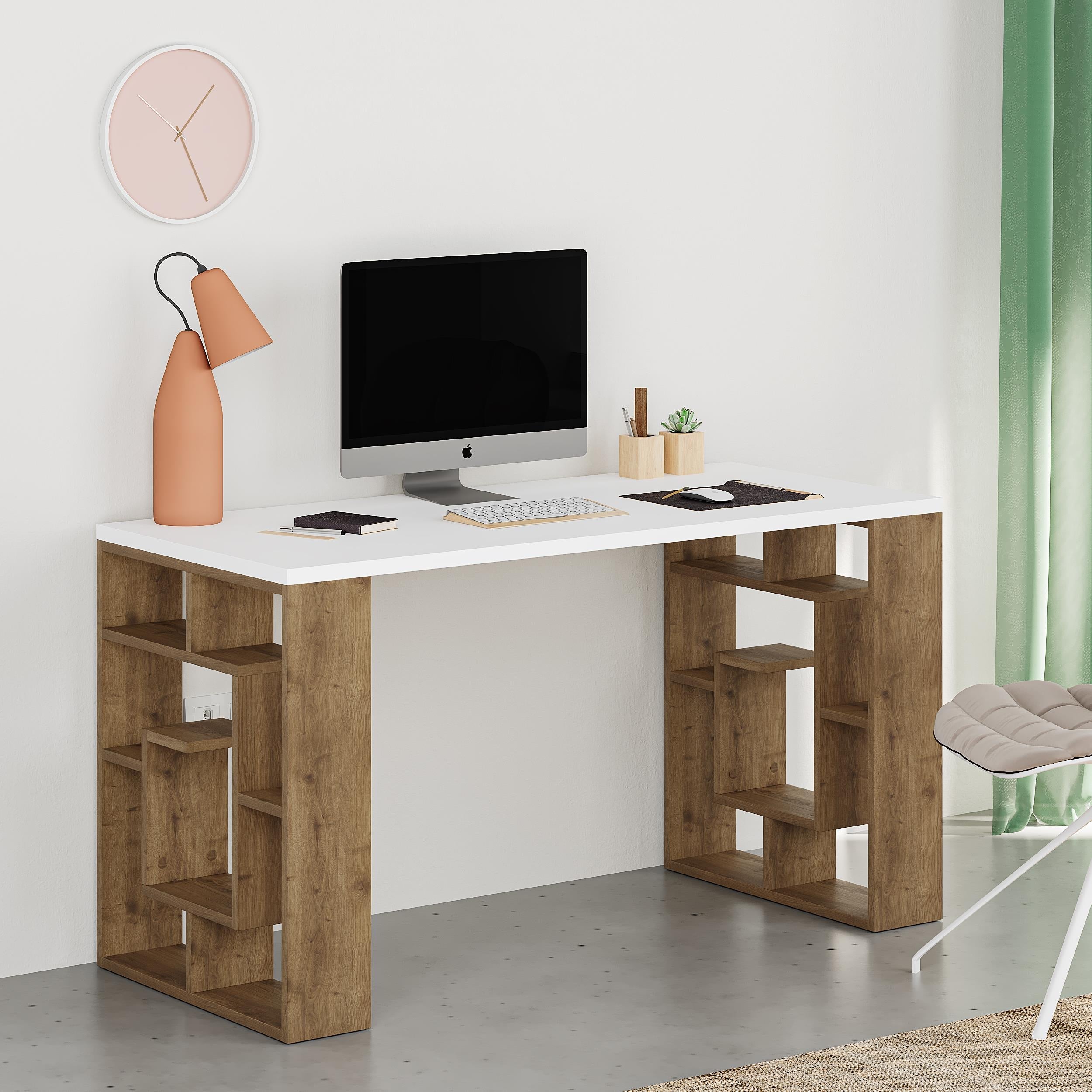 Modern Desk With Bookshelf Legs Width 137cm
