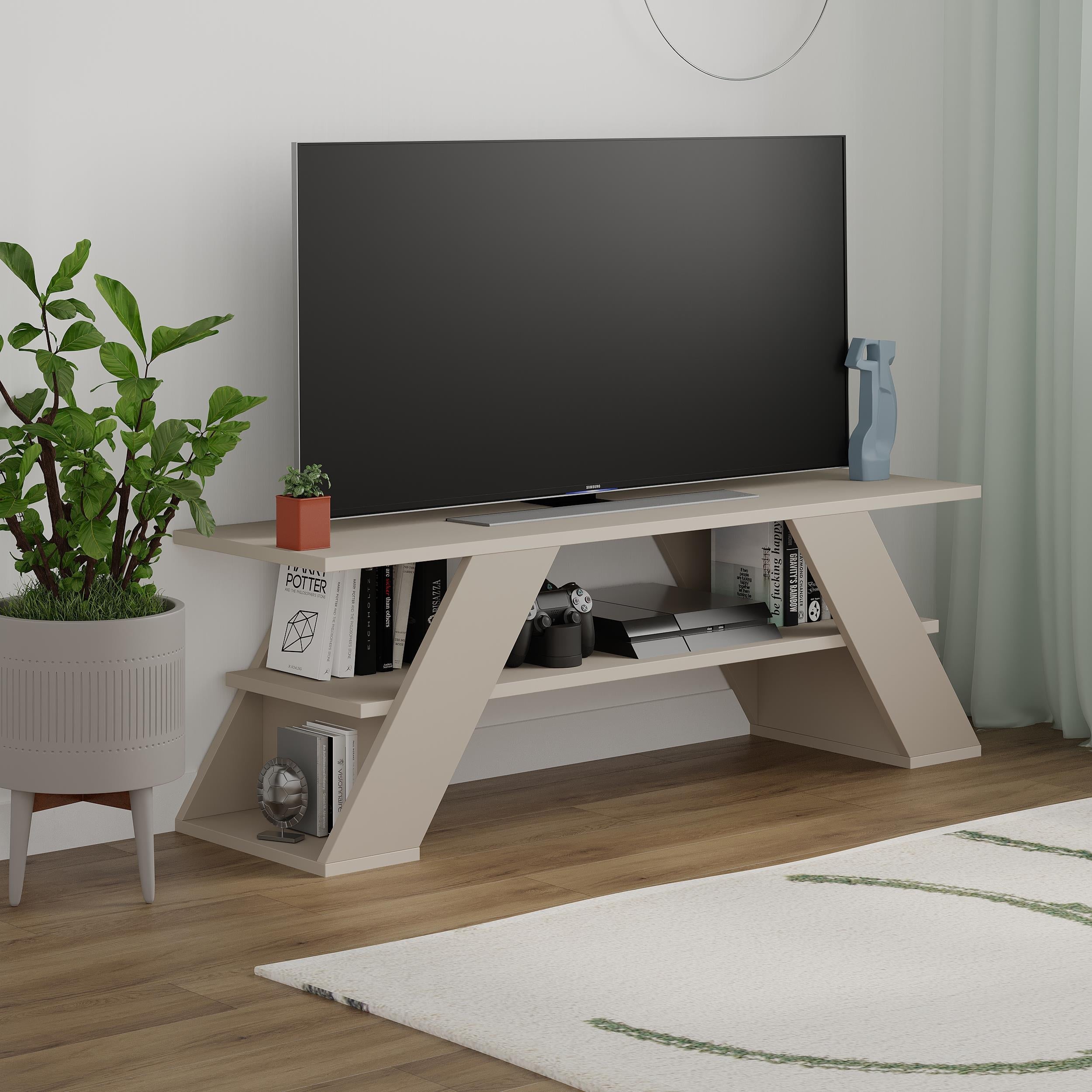 Modern TV Stand Multimedia Centre TV Unit With Shelves 120cm