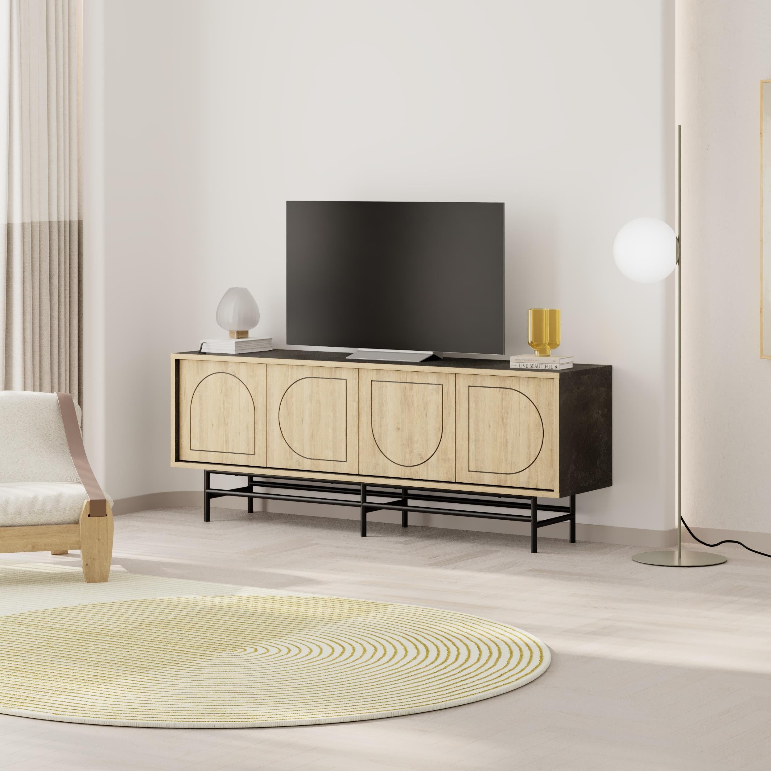 149 cm TV Stand – Oak & Moss Effect