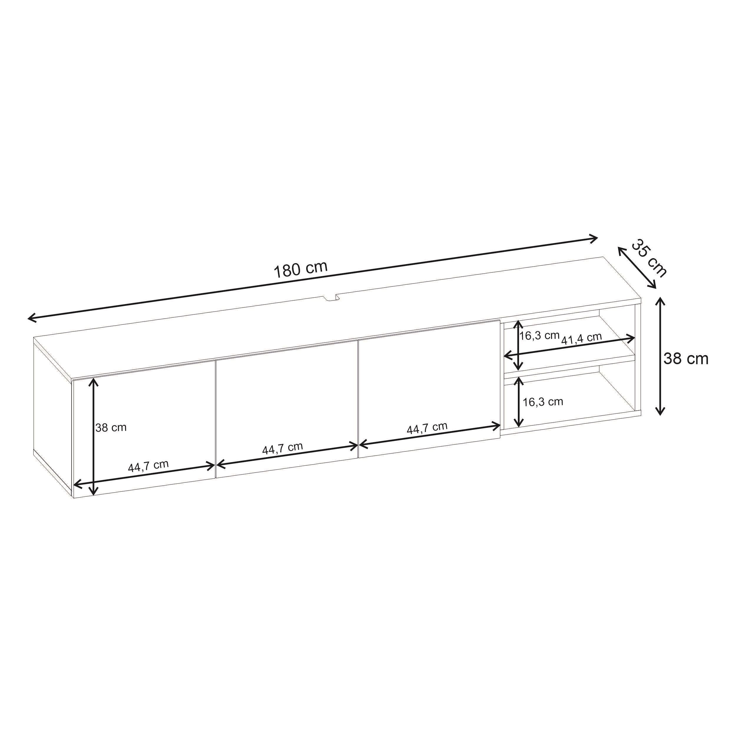 Conrad TV Unit – 180 cm – 3 Soft Close Doors Wall Mounted Entertainment Centre