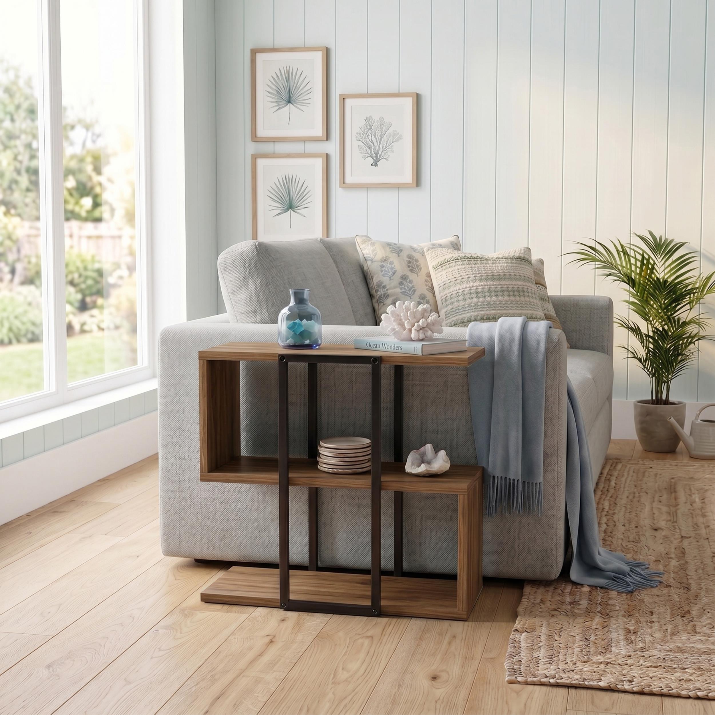 Stepped Side Table with Open Shelves – Living Room End Table