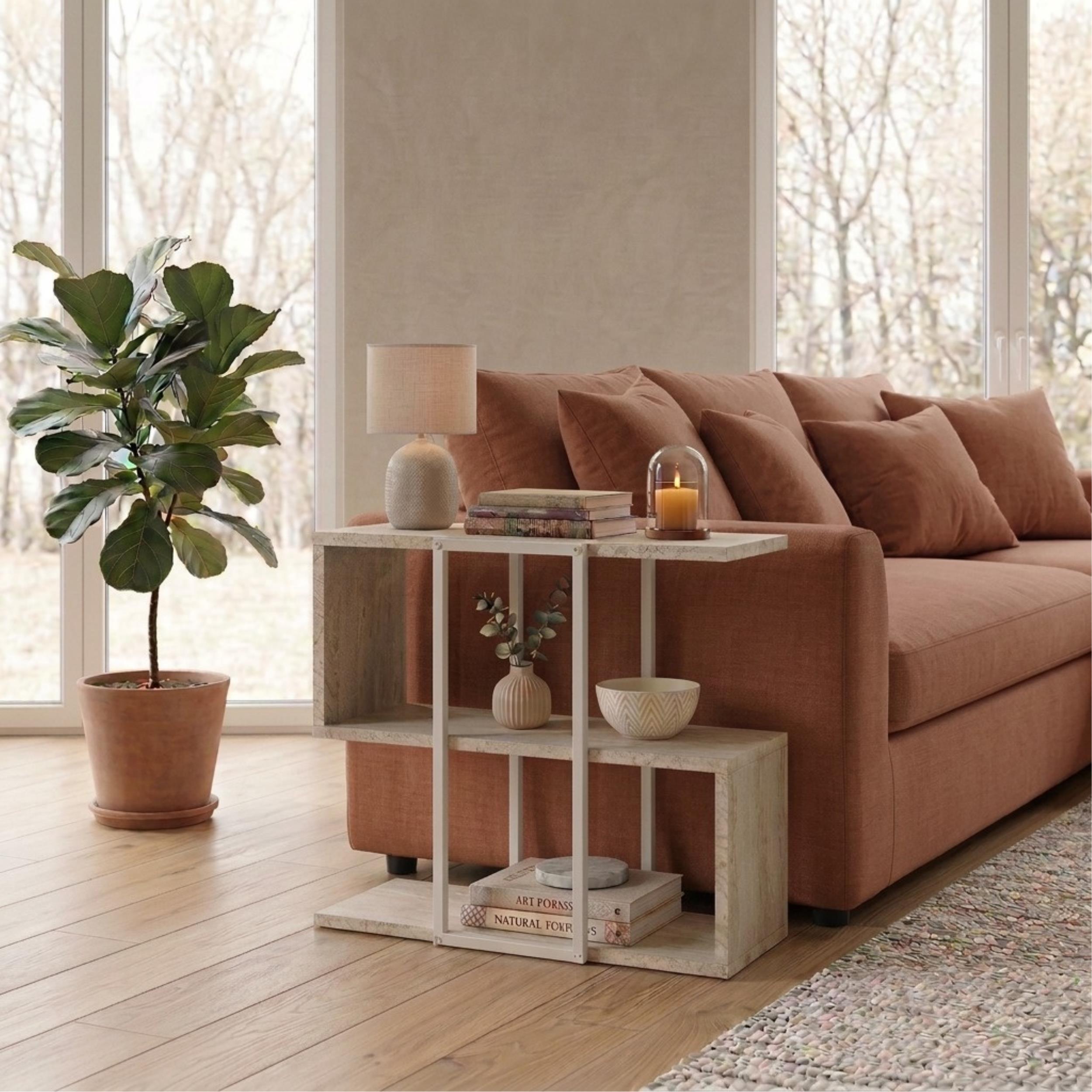 Stepped Side Table with Open Shelves – Living Room End Table