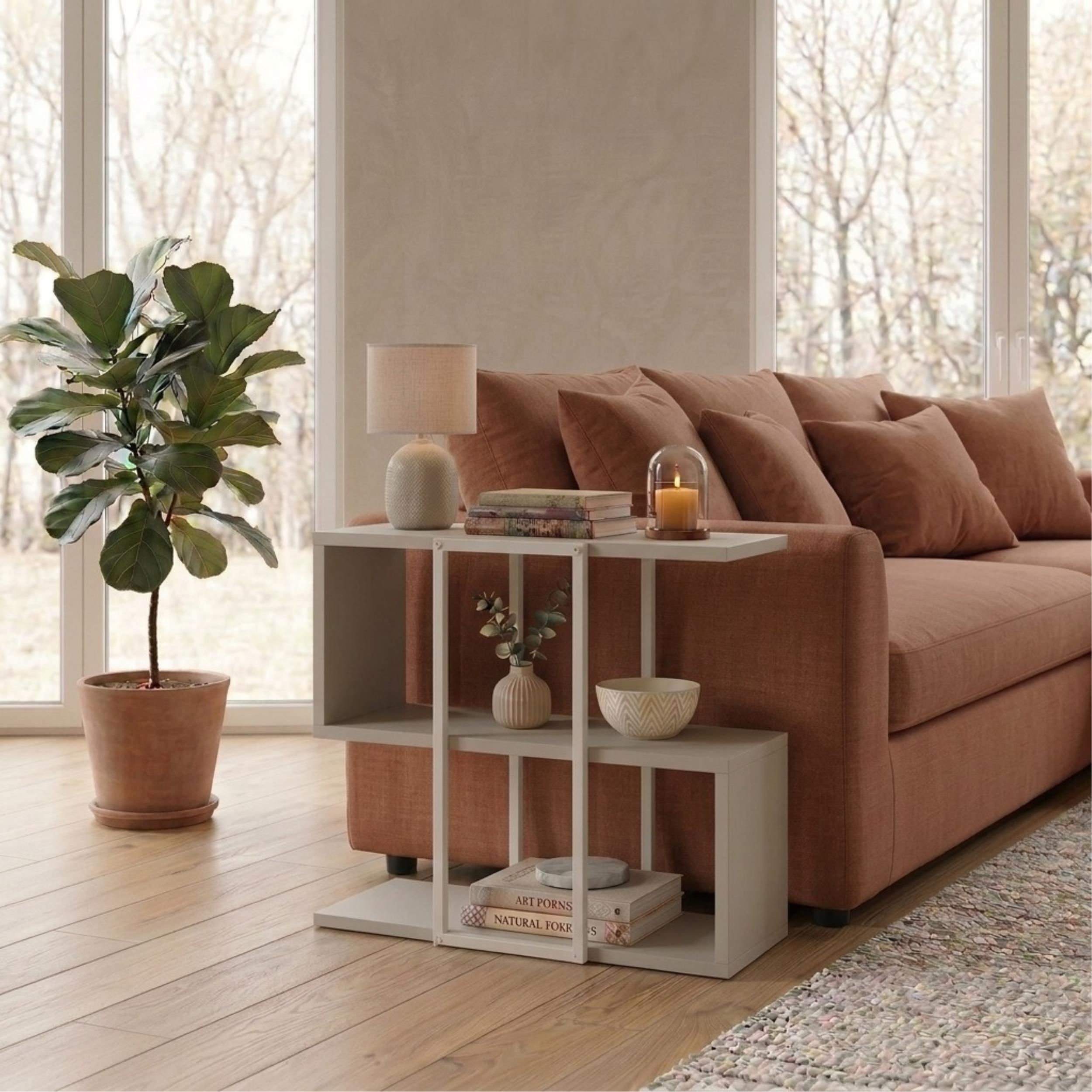 Stepped Side Table with Open Shelves – Living Room End Table
