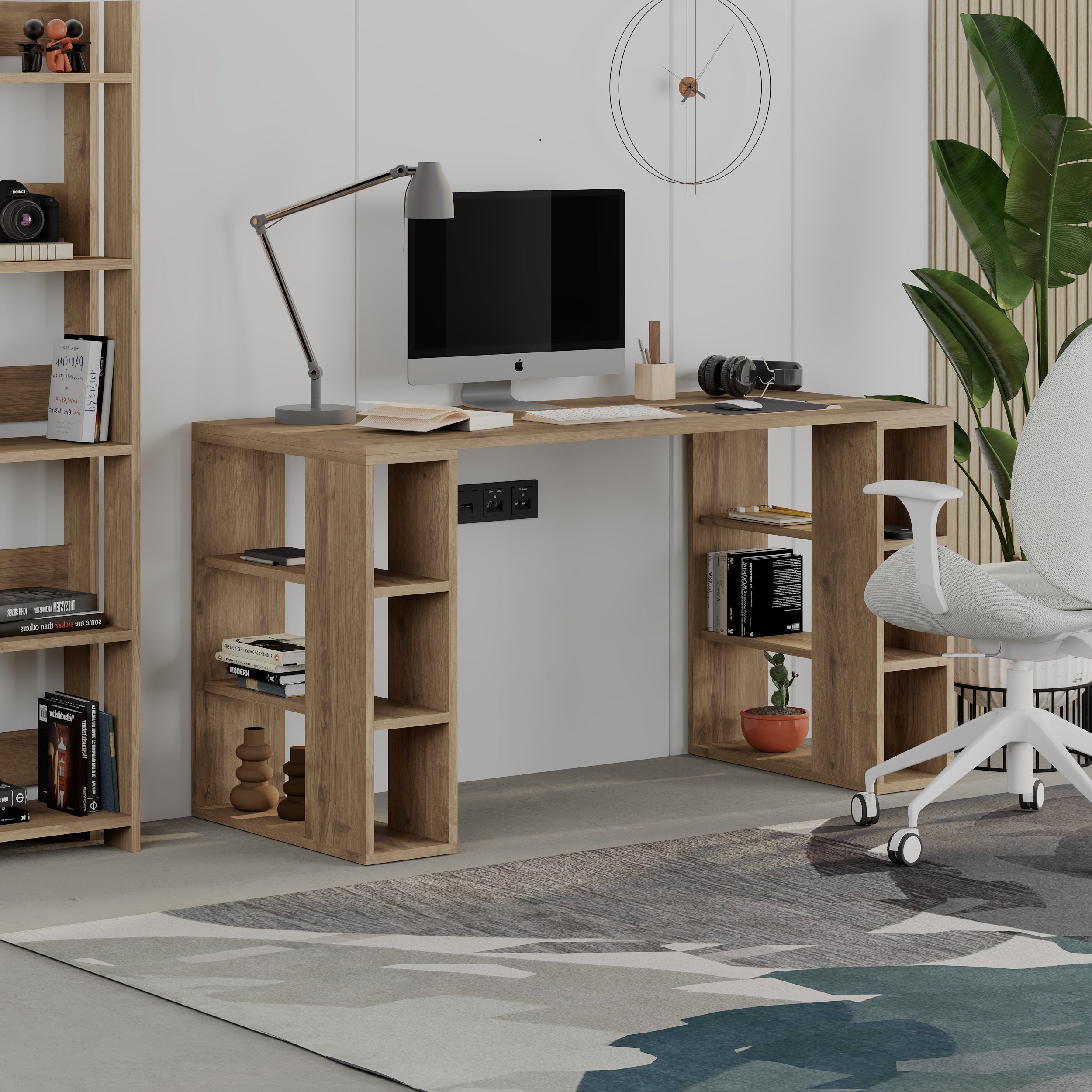Colmar Modern Desk With Bookshelf Legs Width 140cm