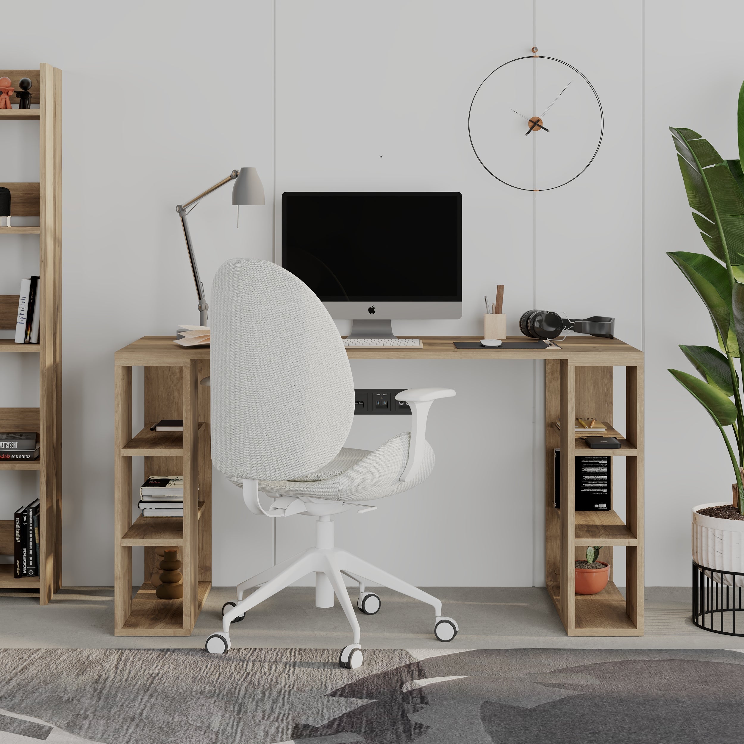 Colmar Modern Desk With Bookshelf Legs Width 140cm