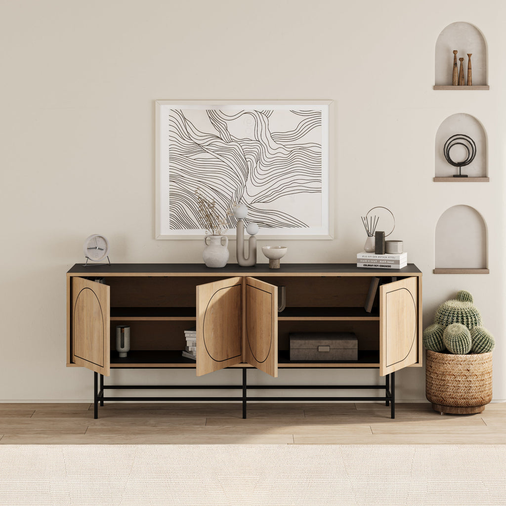 Modern Sideboard Console Unit - Silky Black and Oak