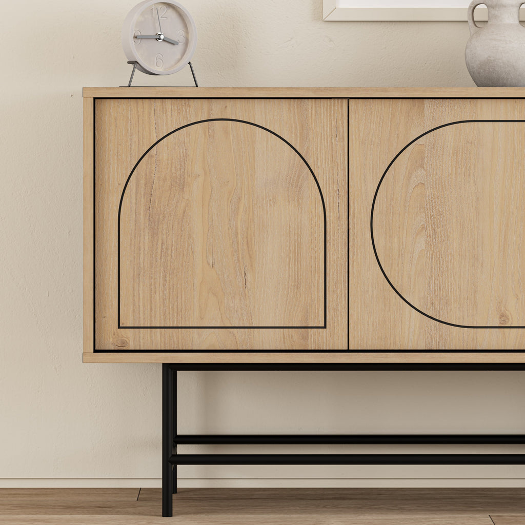 Modern Sideboard Console Unit - Silky Black and Oak