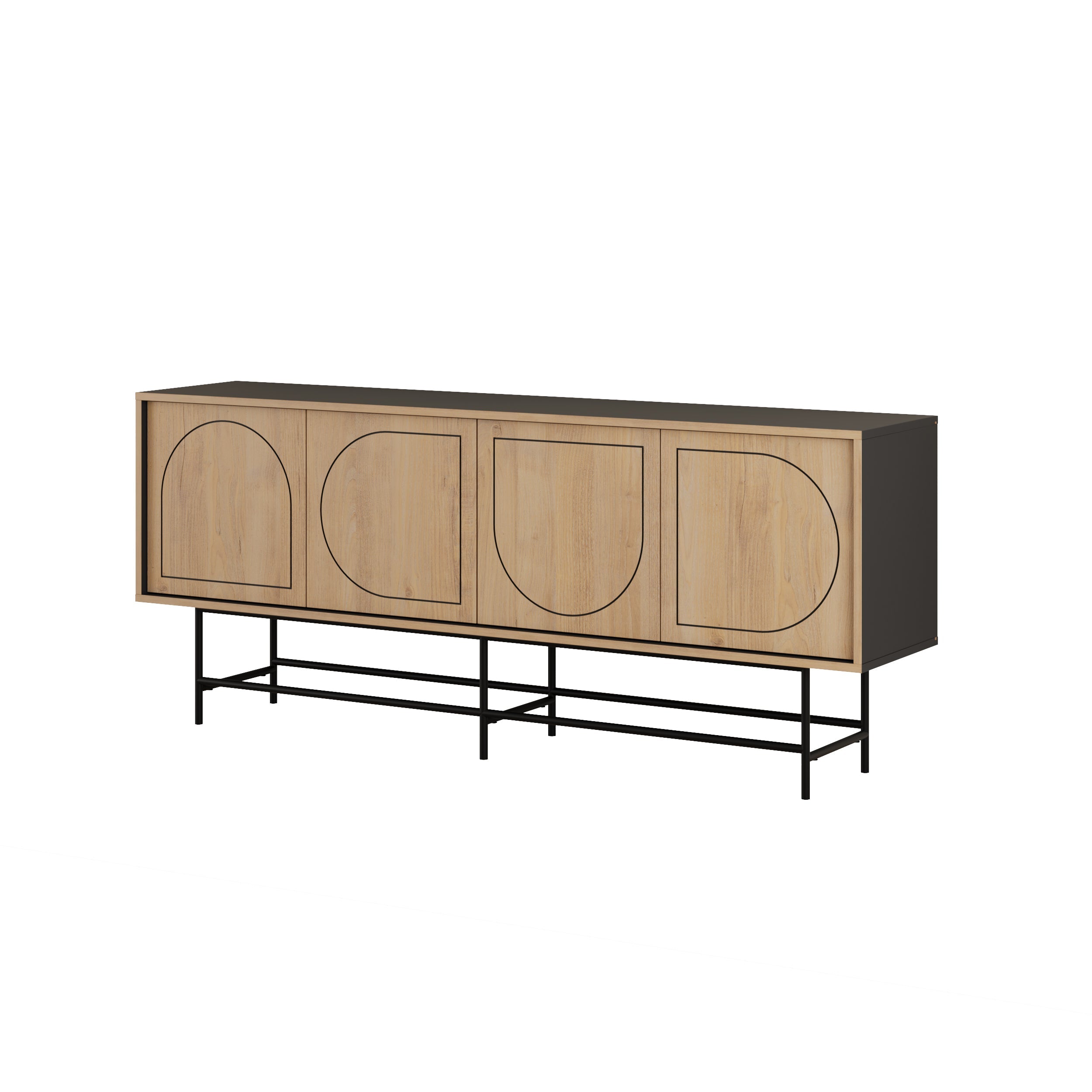 Modern Sideboard Console Unit - Silky Black and Oak