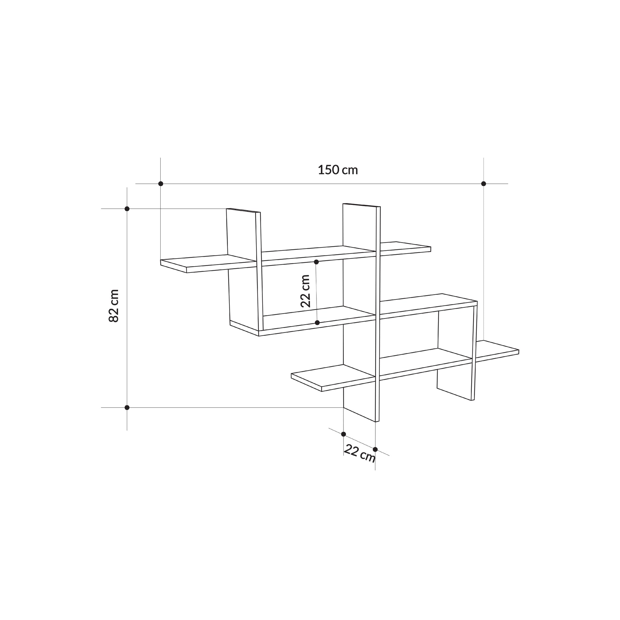 Wall Mounted Modern Bookcase Display Unit W 150cm