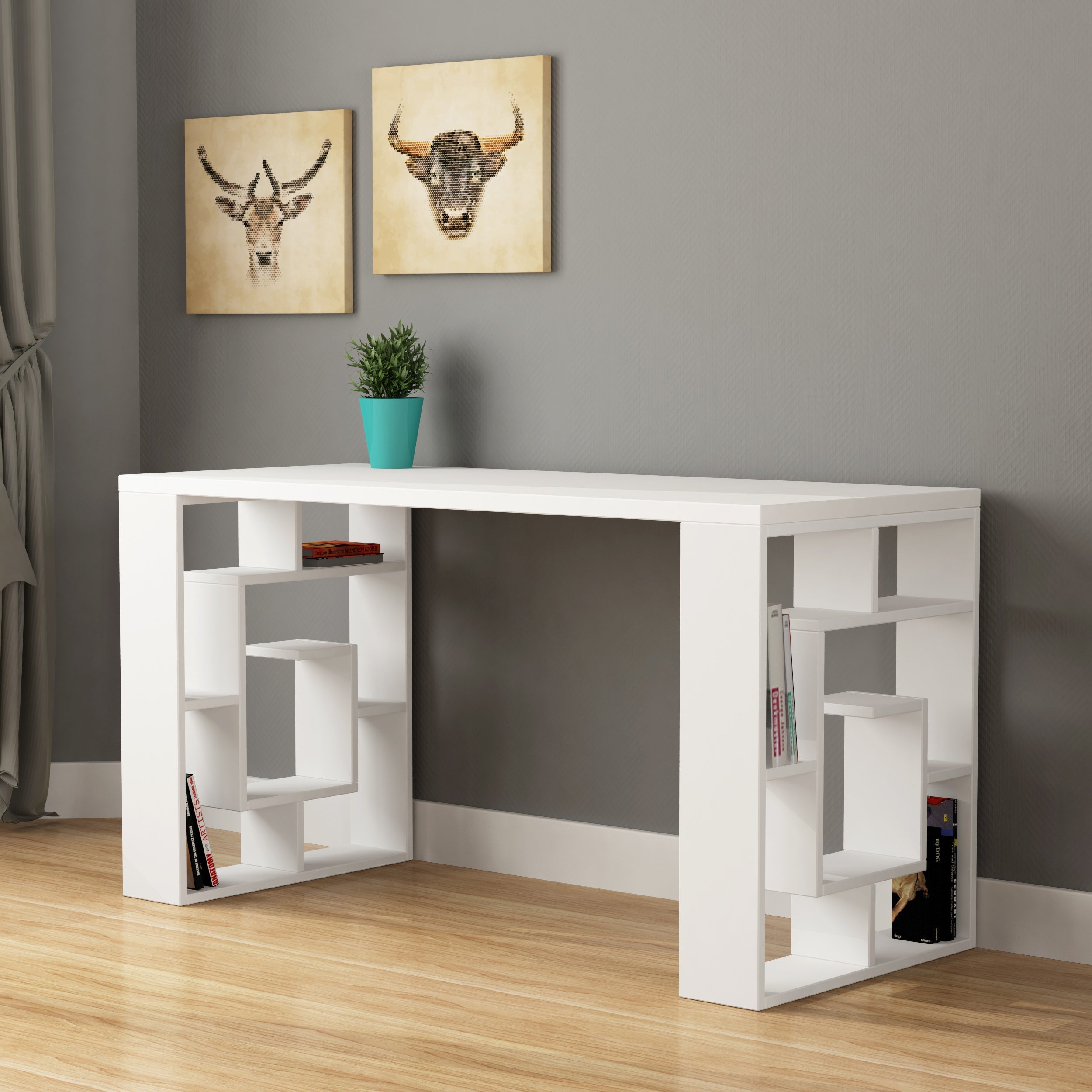 Modern Desk With Bookshelf Legs Width 137cm