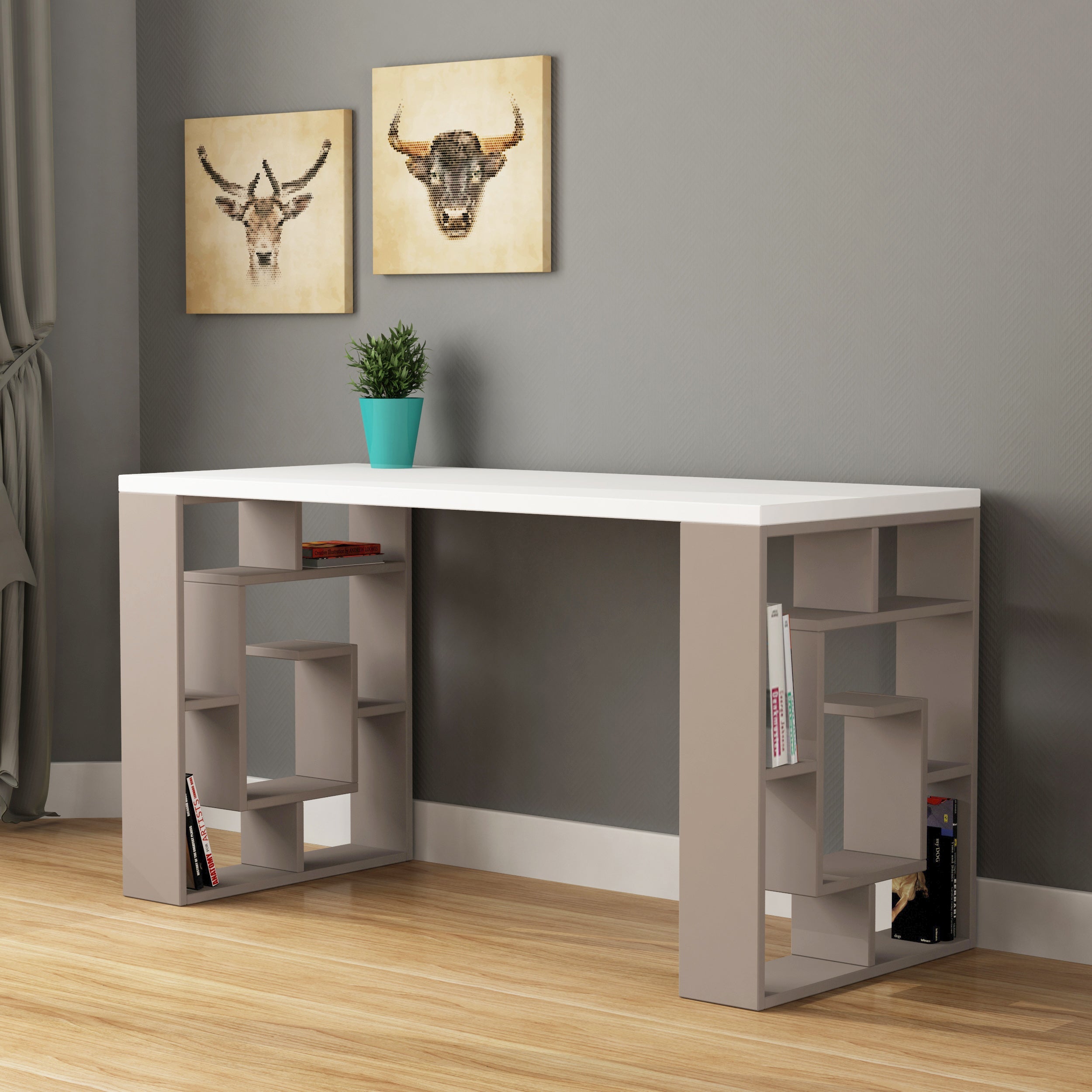 Modern Desk With Bookshelf Legs Width 137cm