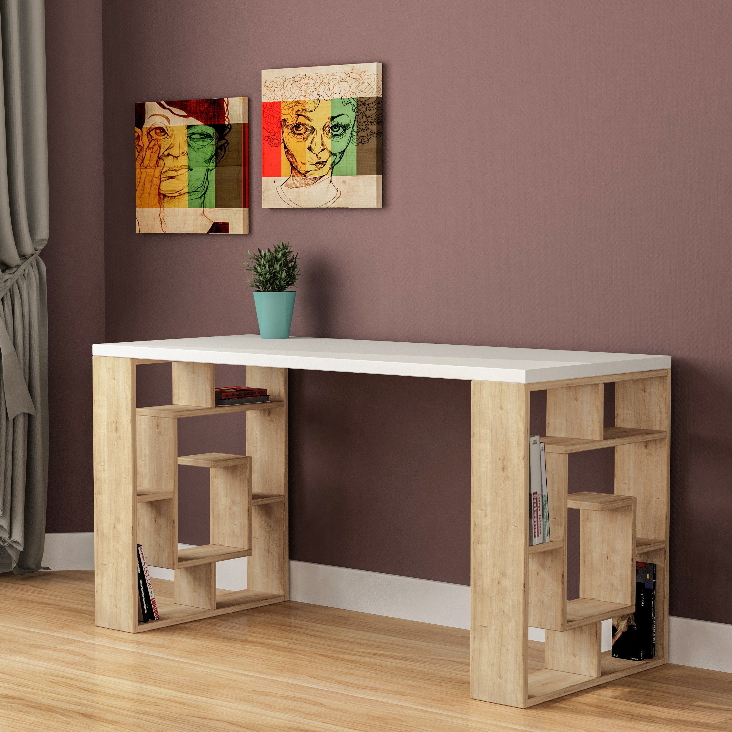 Modern Desk With Bookshelf Legs Width 137cm
