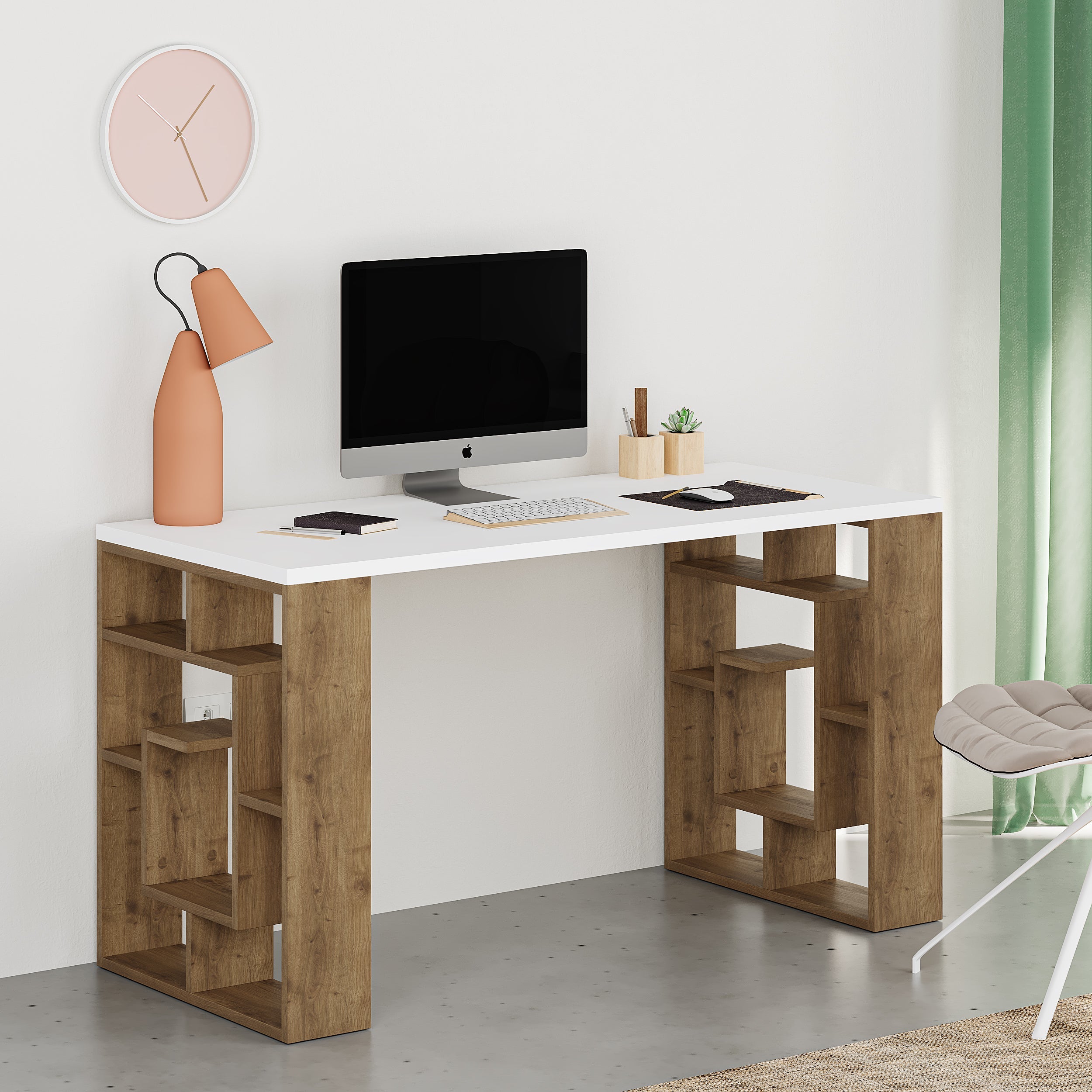 Modern Desk With Bookshelf Legs Width 137cm