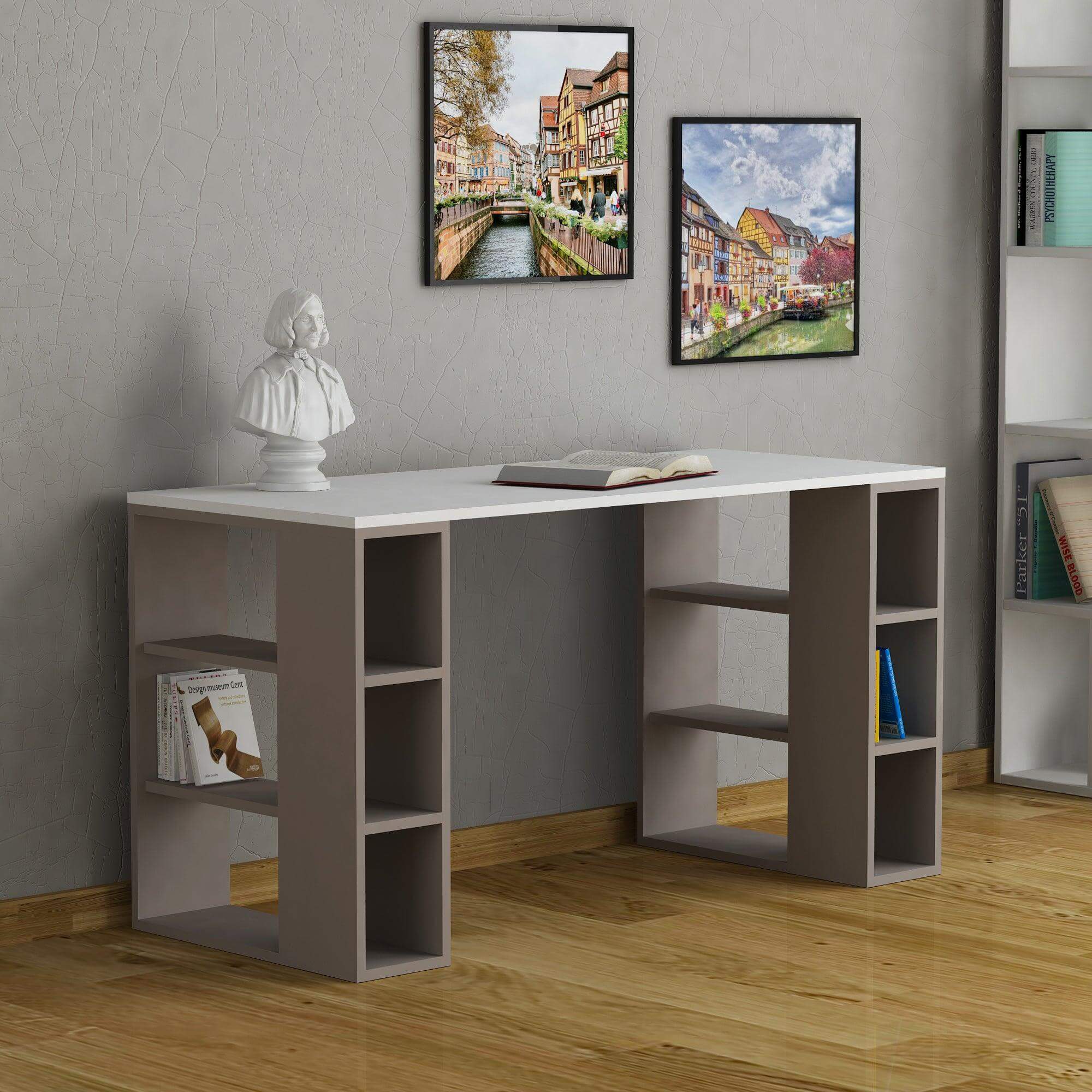 Colmar Modern Desk With Bookshelf Legs Width 140cm