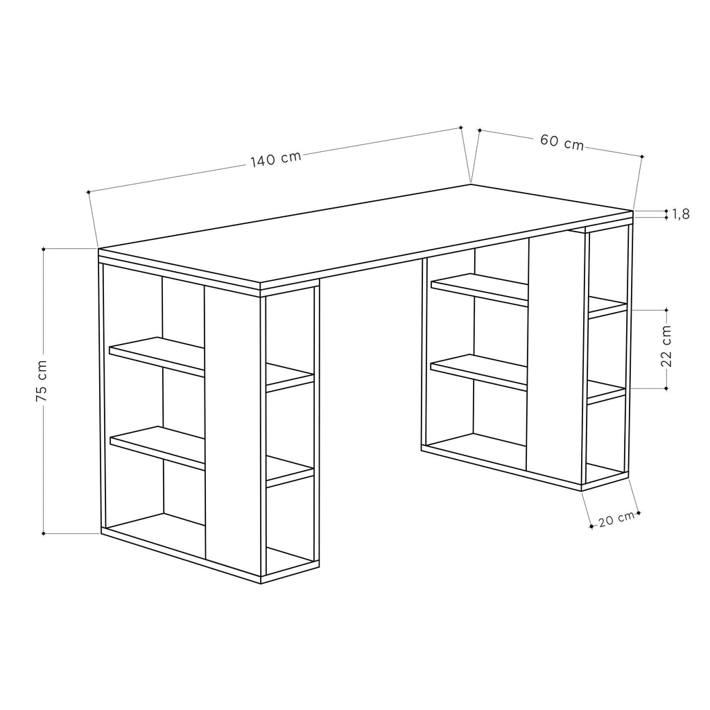 Colmar Modern Desk With Bookshelf Legs Width 140cm