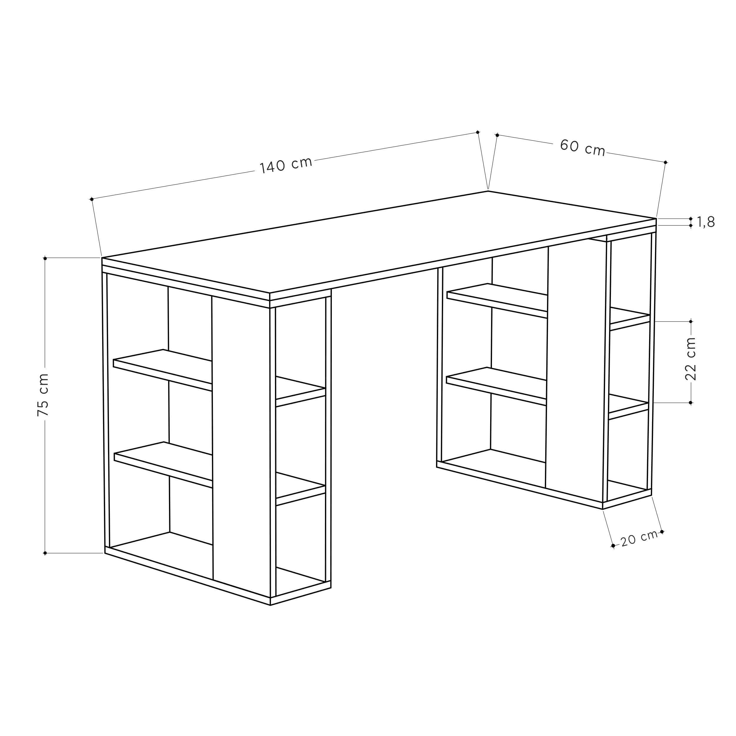 Colmar Modern Desk With Bookshelf Legs Width 140cm
