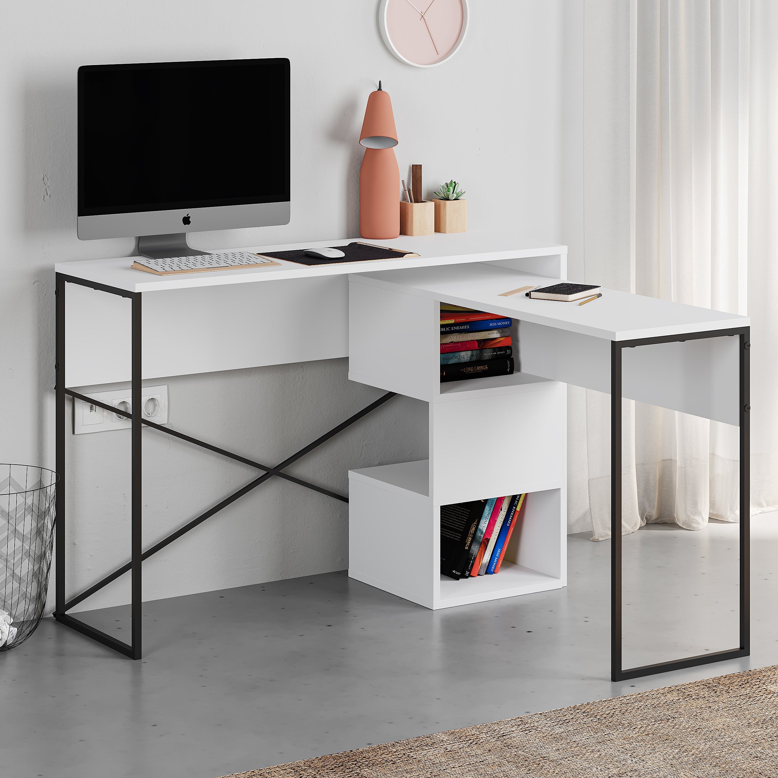 Badau Multi Purpose Working Table – Modern 2-in-1 Desk with Storage for Home Office or Study