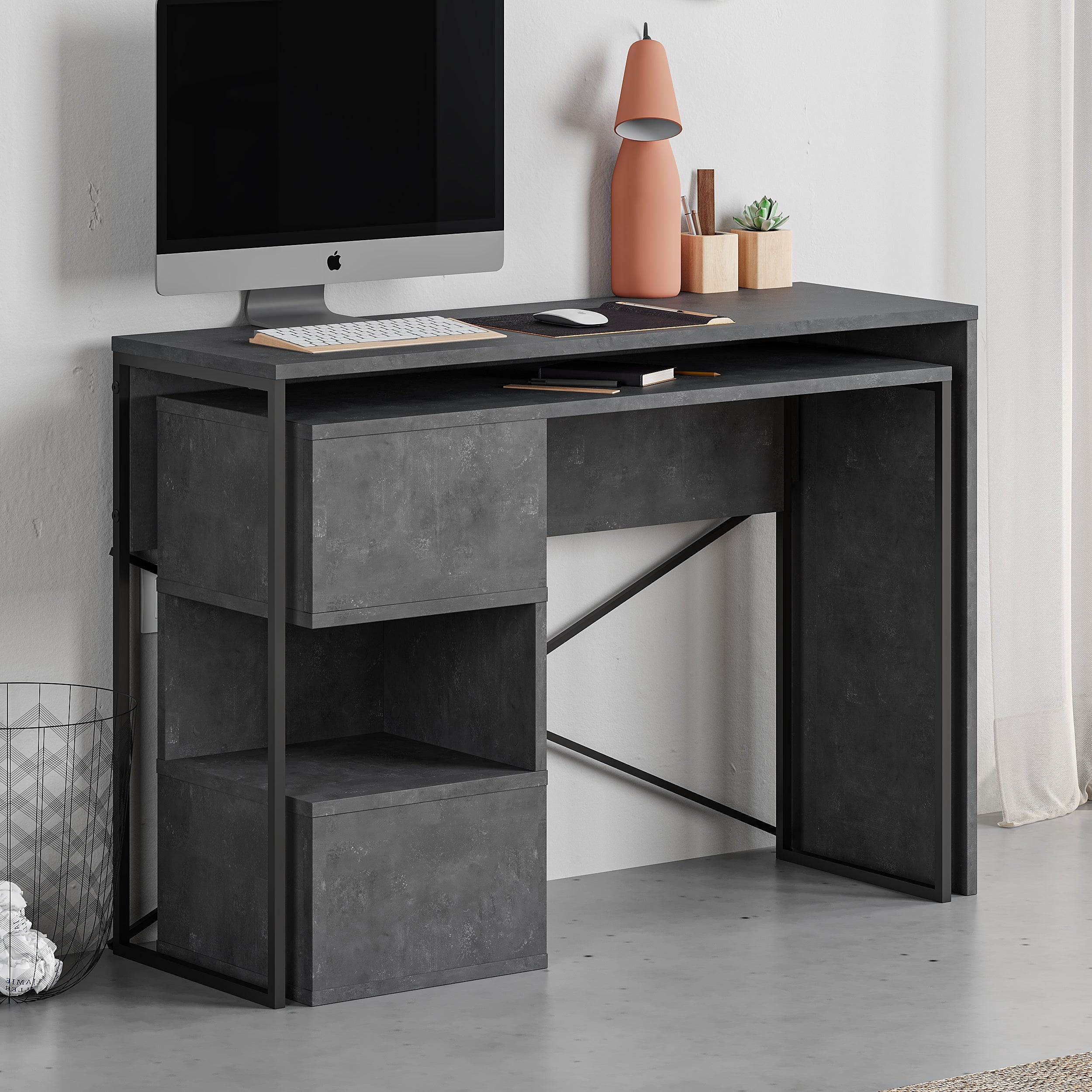 Badau Multi Purpose Working Table – Modern 2-in-1 Desk with Storage for Home Office or Study