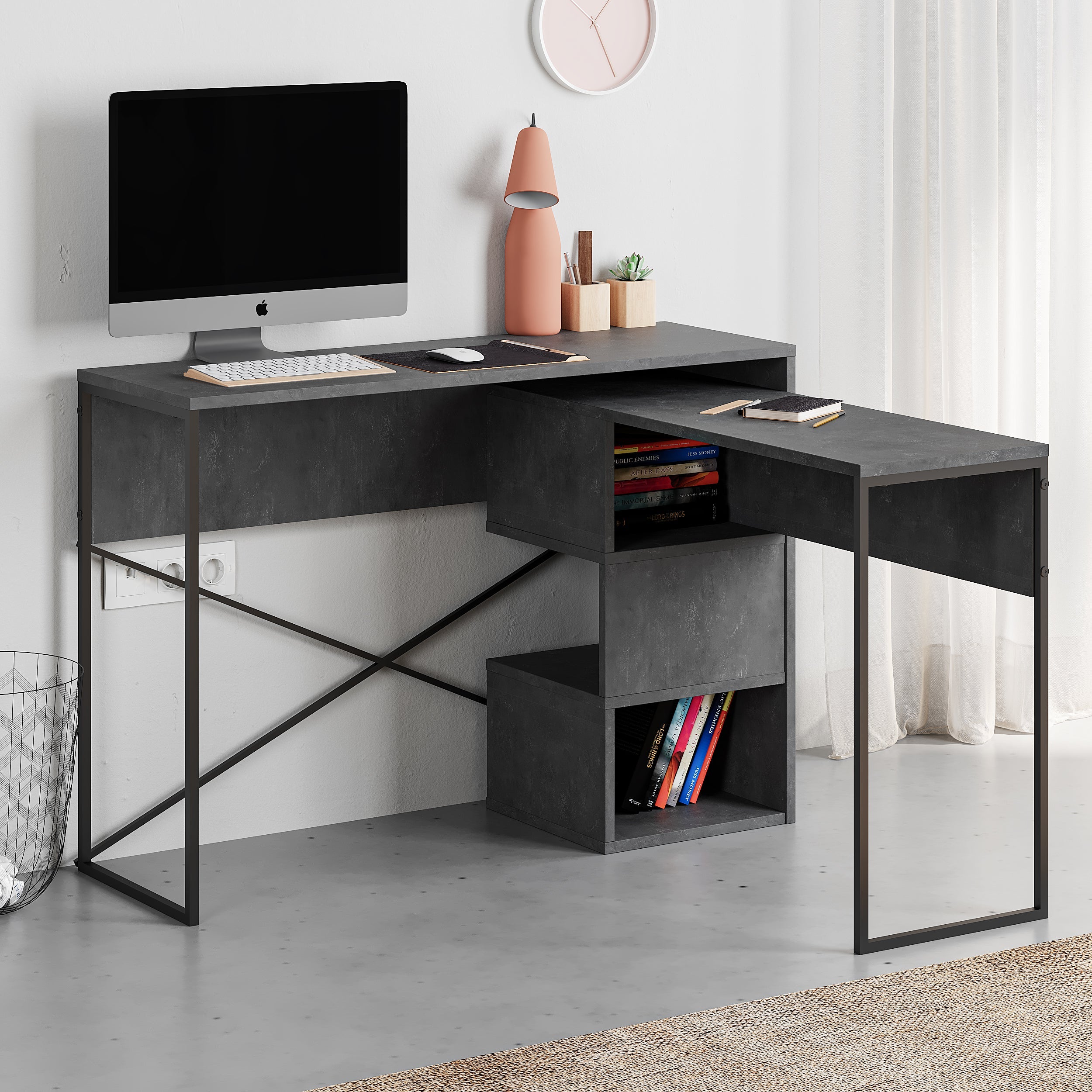 Badau Multi Purpose Working Table – Modern 2-in-1 Desk with Storage for Home Office or Study
