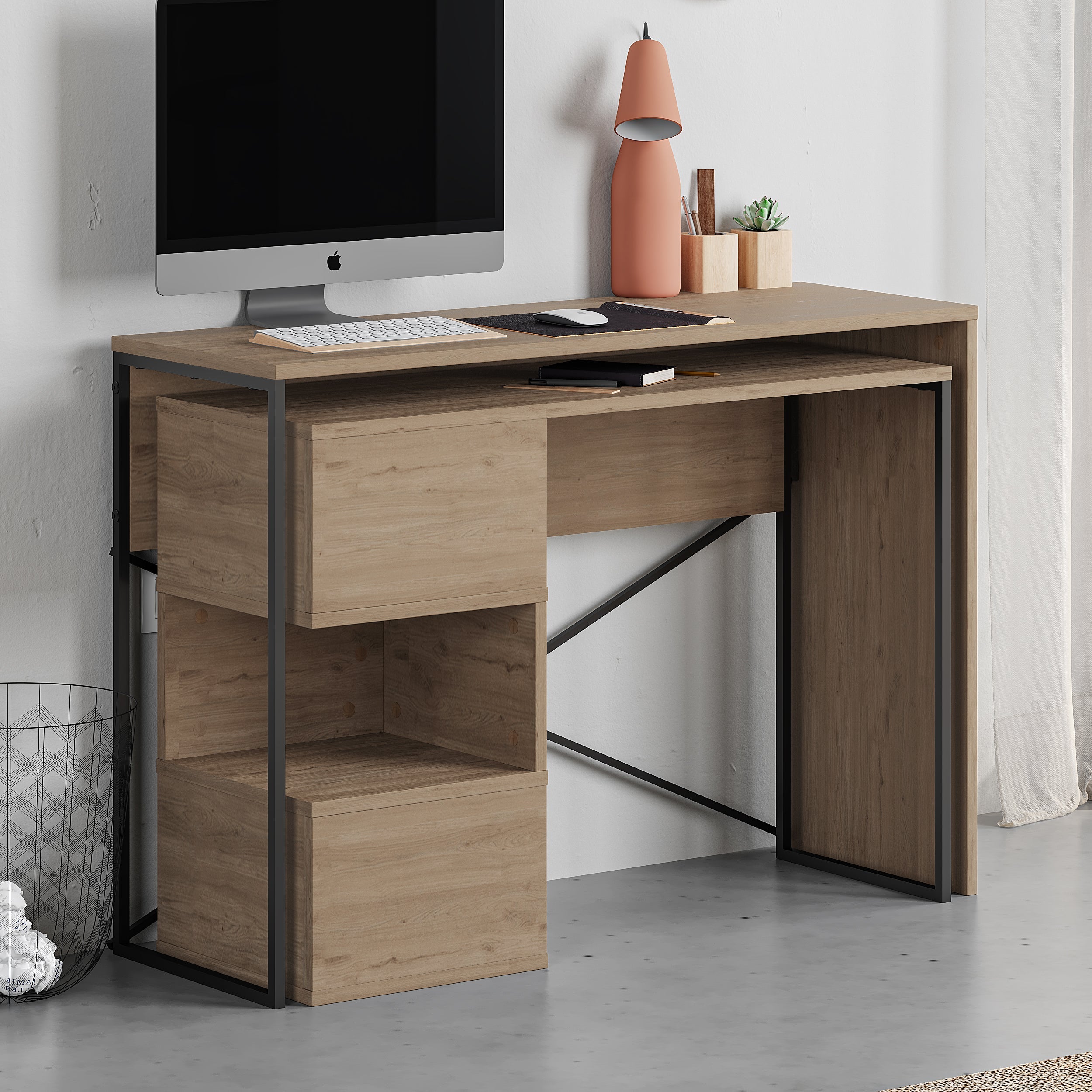 Badau Multi Purpose Working Table – Modern 2-in-1 Desk with Storage for Home Office or Study