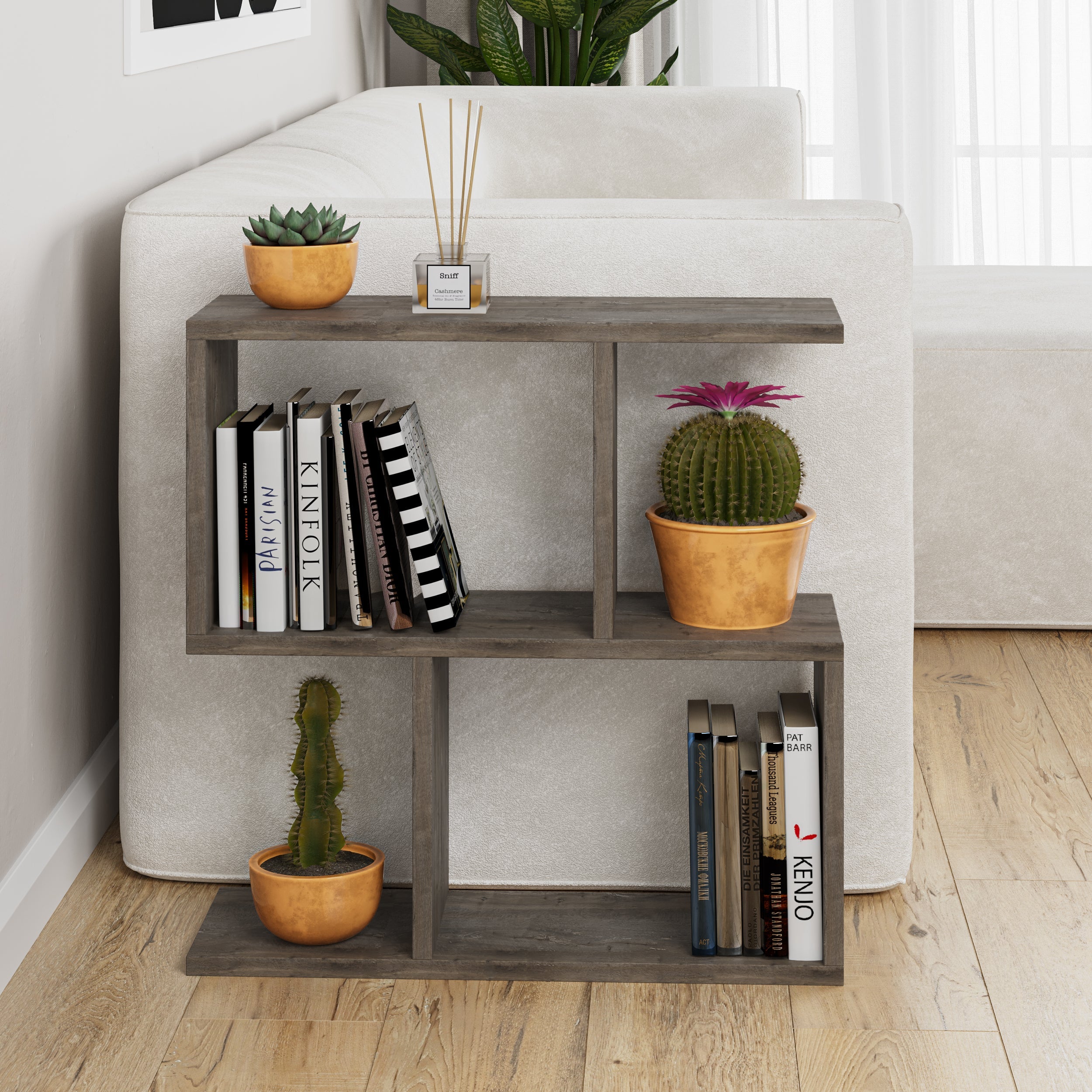 Modern Side Table with 4 Open Shelves