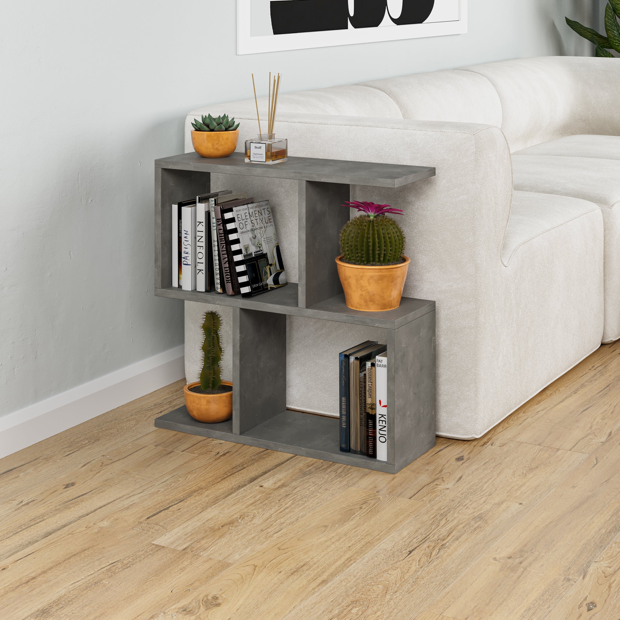 Modern Side Table with 4 Open Shelves