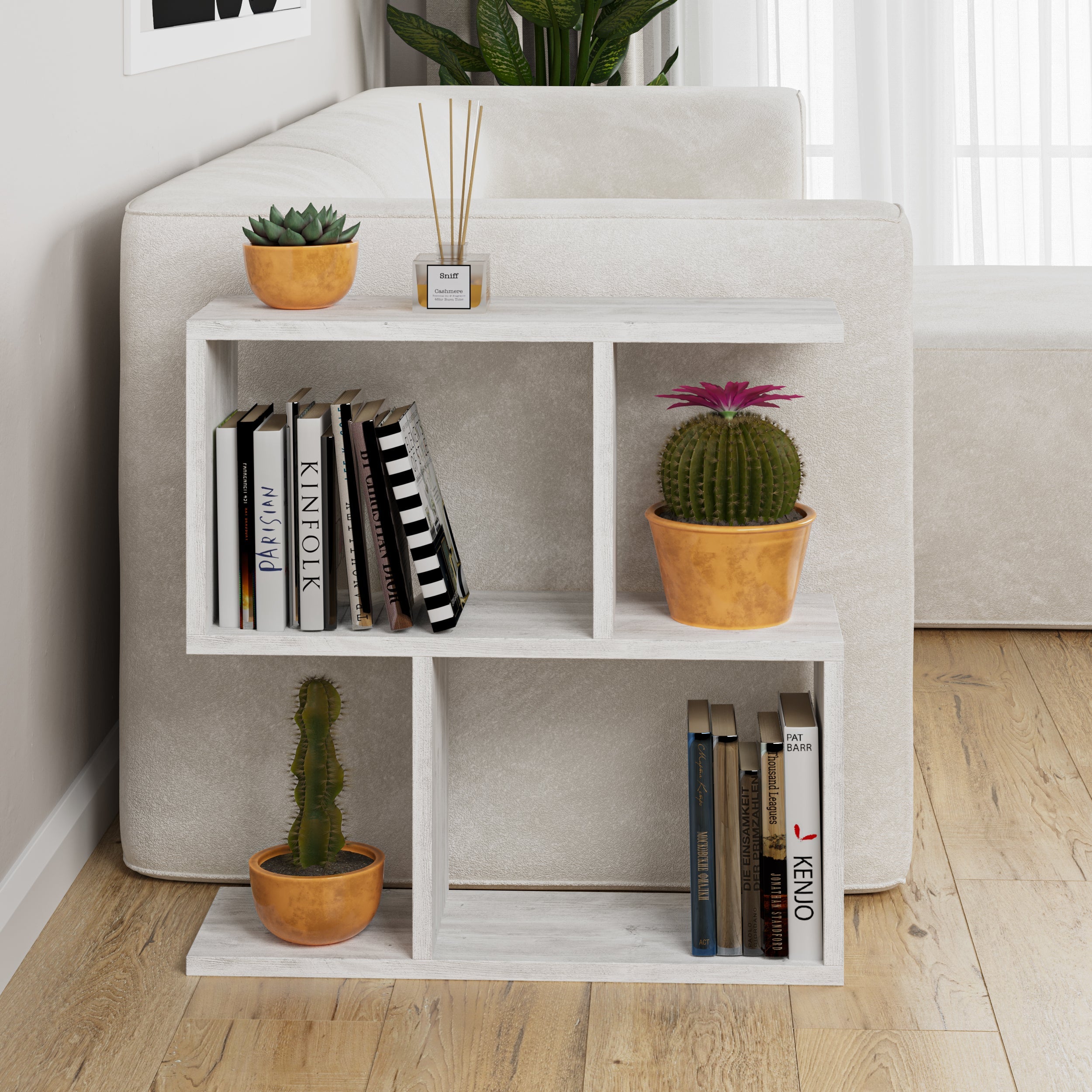 Modern Side Table with 4 Open Shelves