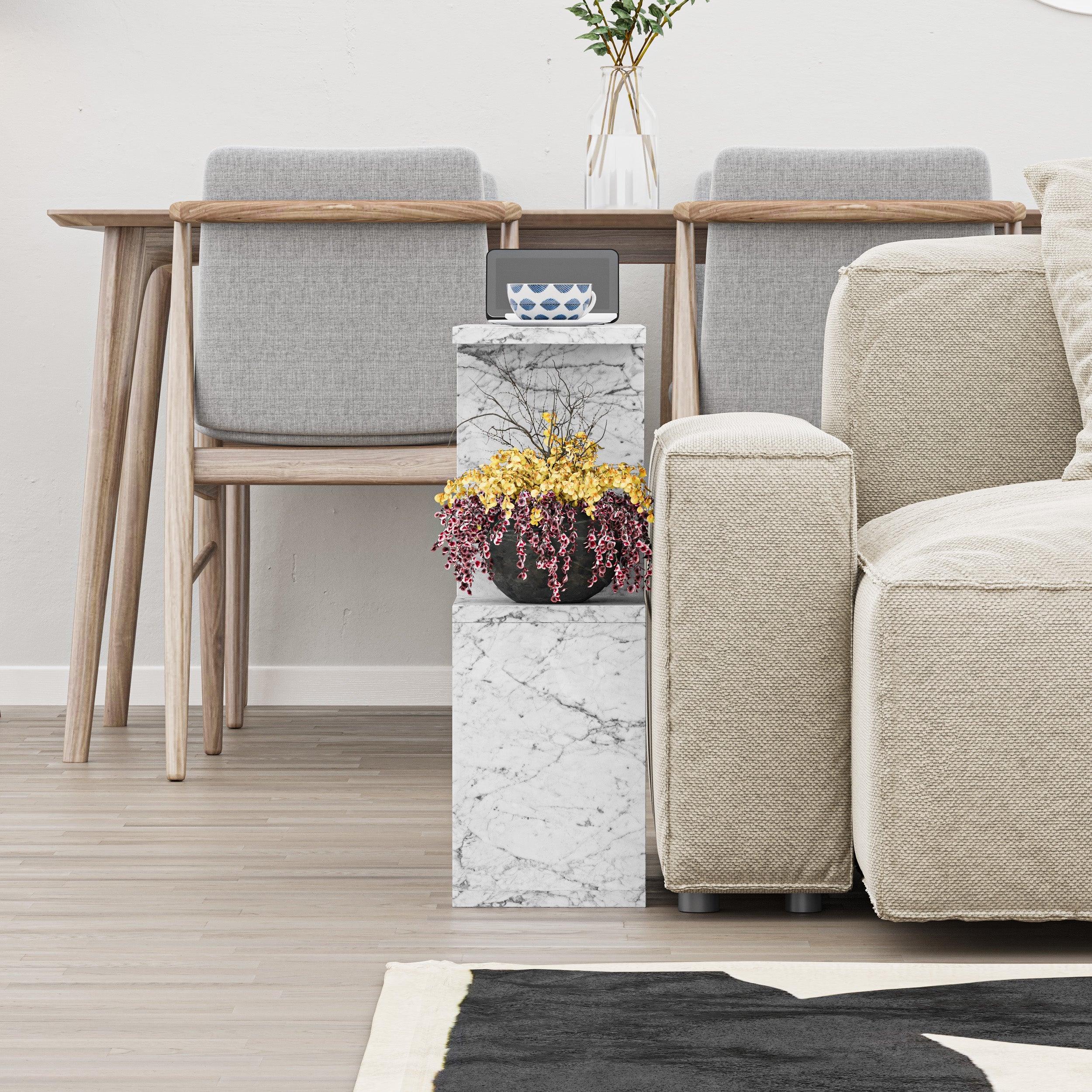 Modern Side Table with 4 Open Shelves
