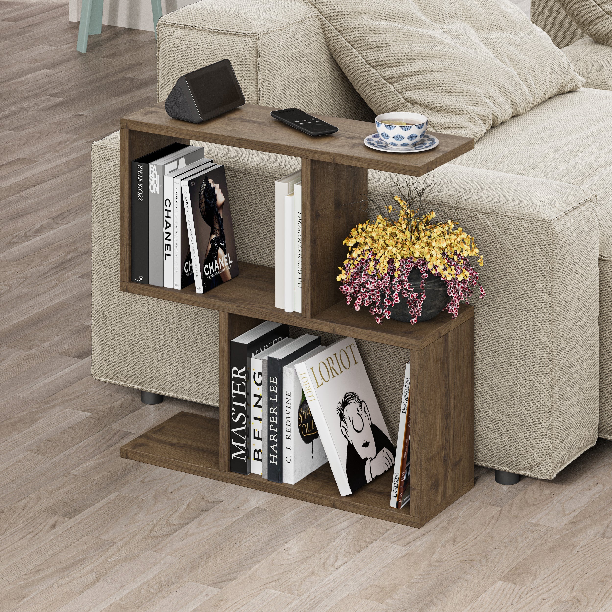Modern Side Table with 4 Open Shelves