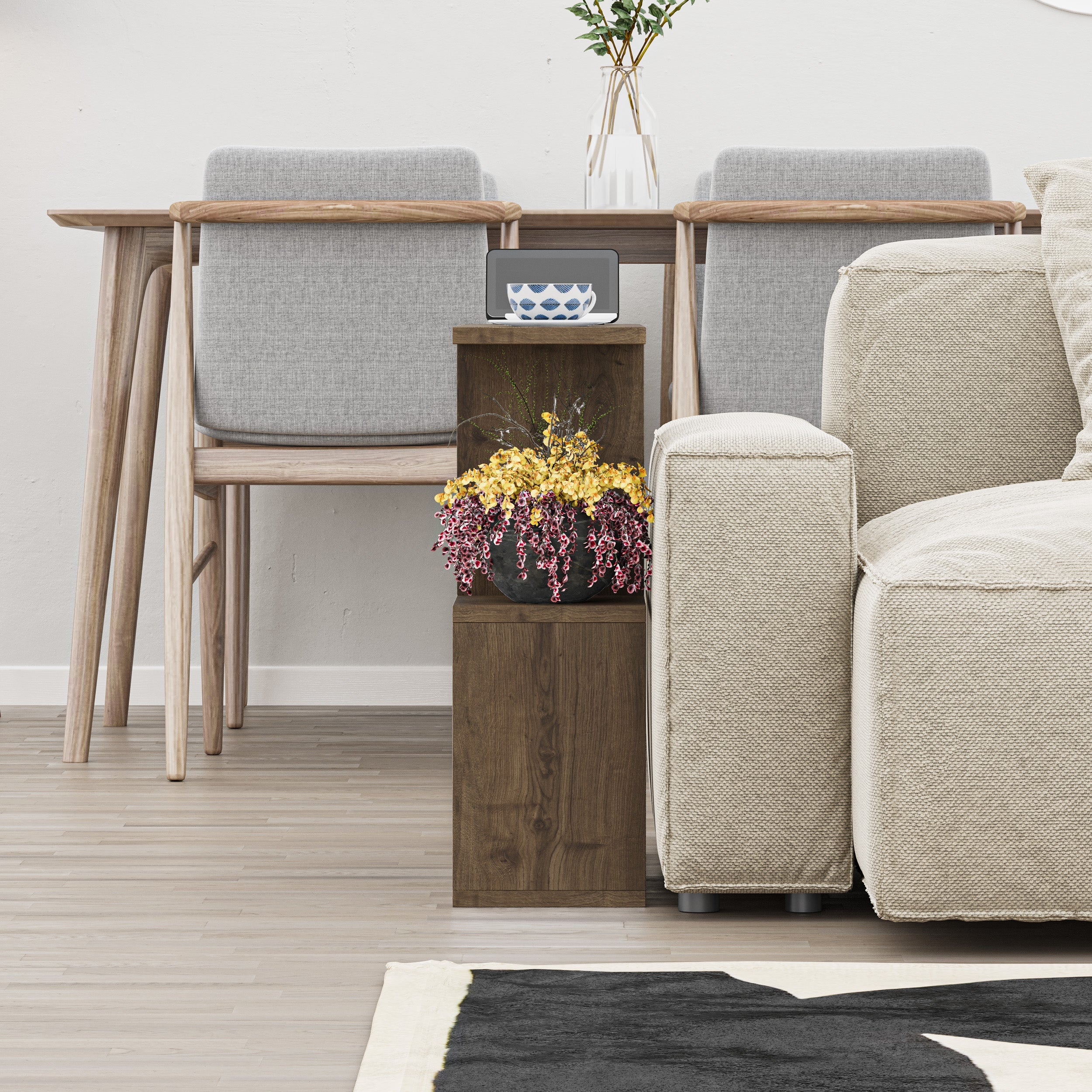Modern Side Table with 4 Open Shelves