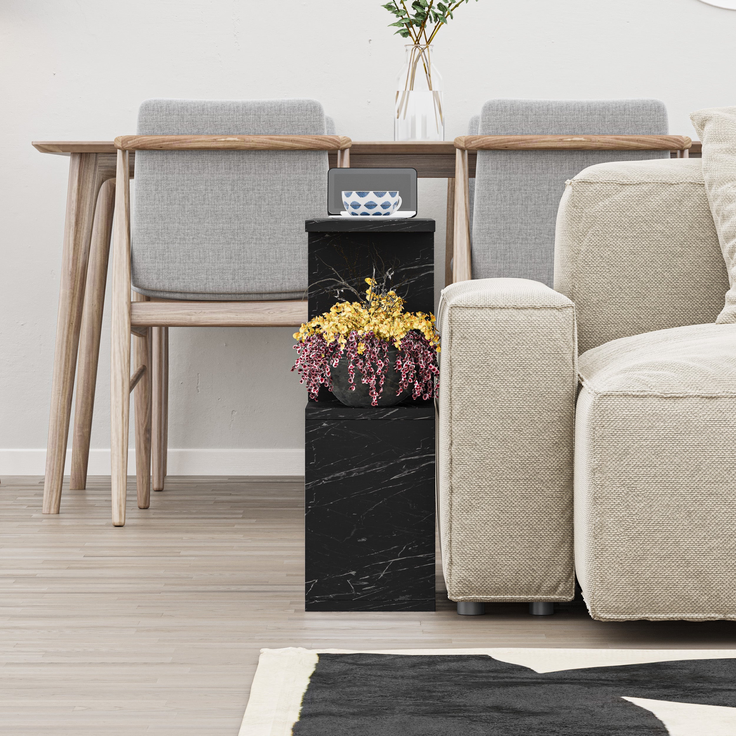 Modern Side Table with 4 Open Shelves