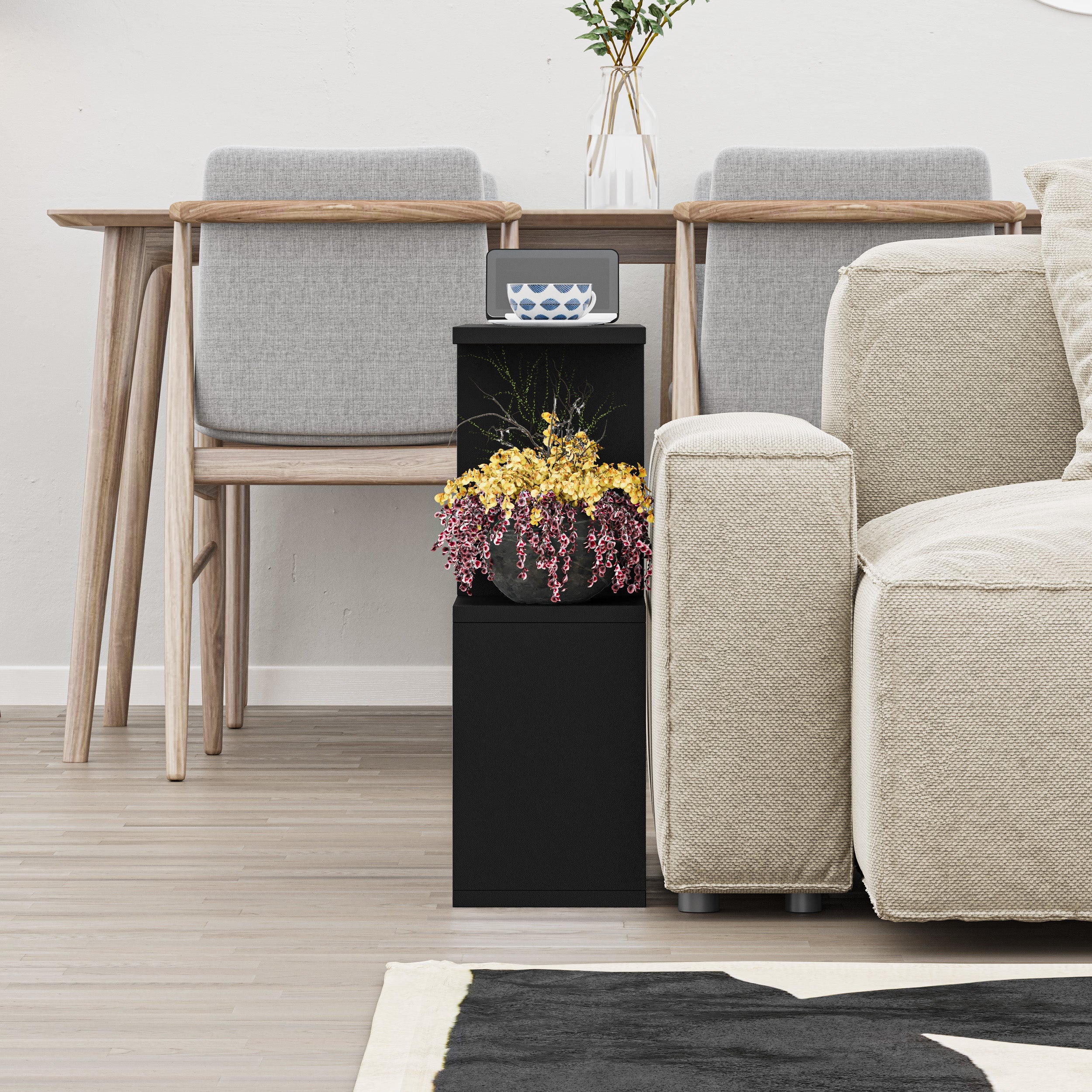 Modern Side Table with 4 Open Shelves