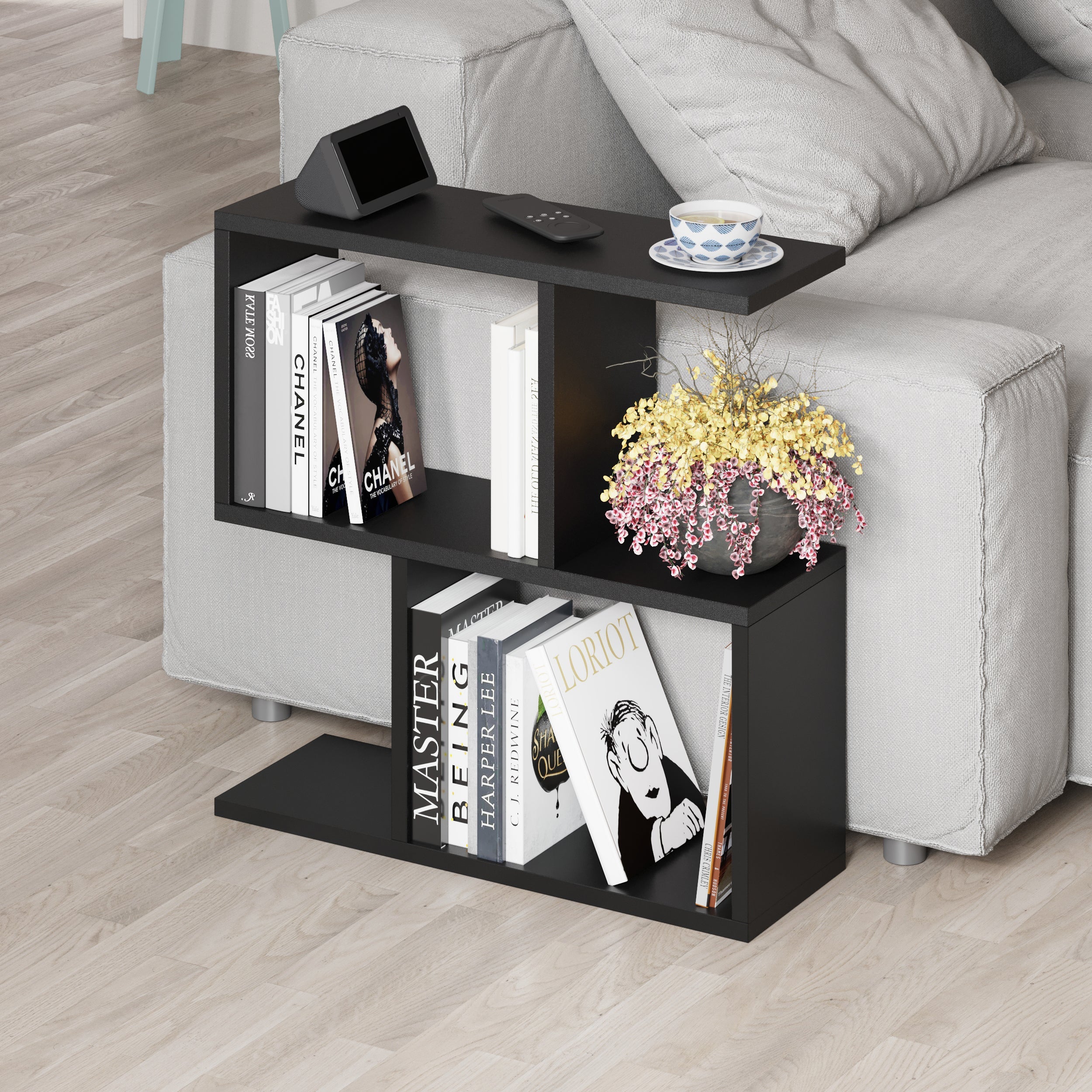 Modern Side Table with 4 Open Shelves