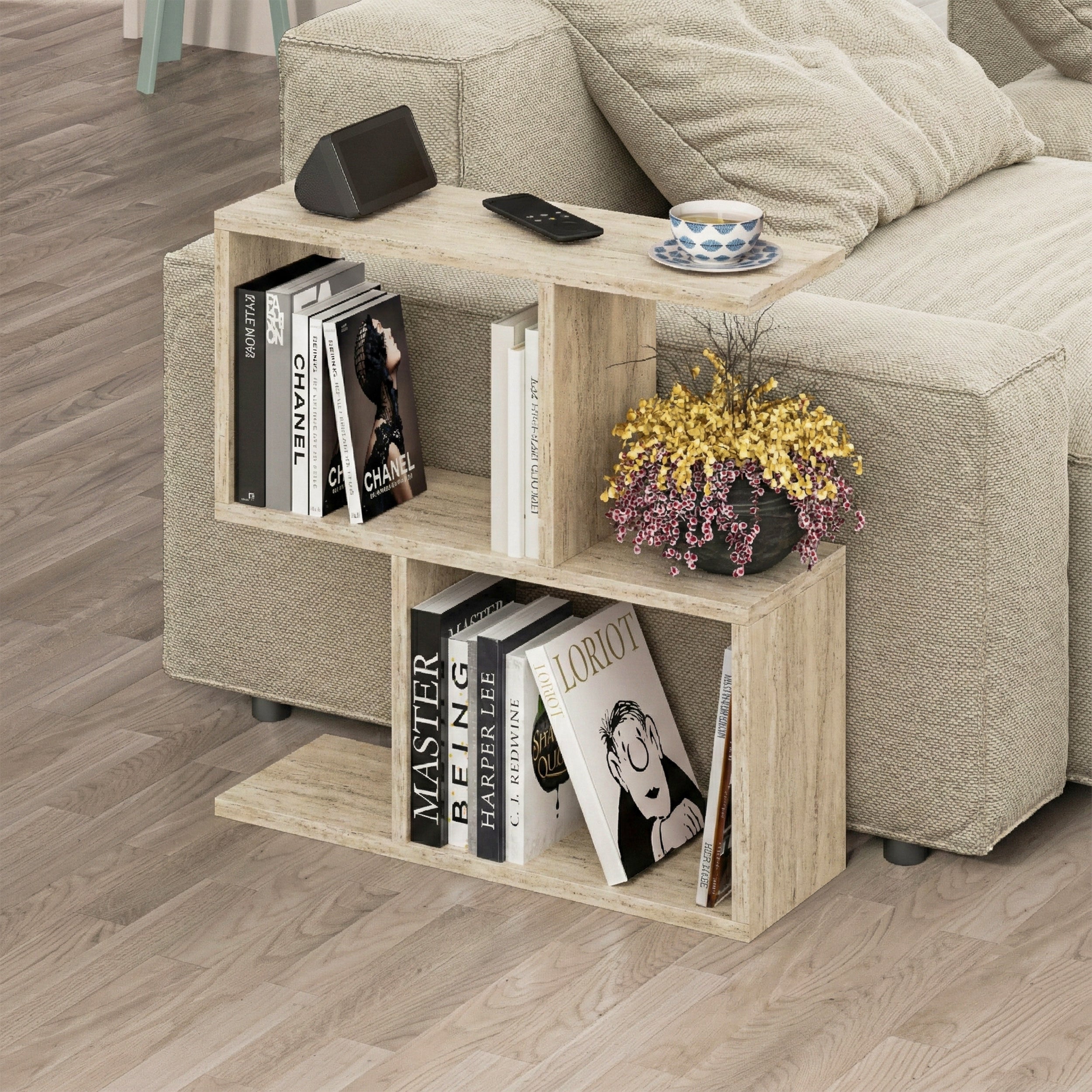 Modern Side Table with 4 Open Shelves
