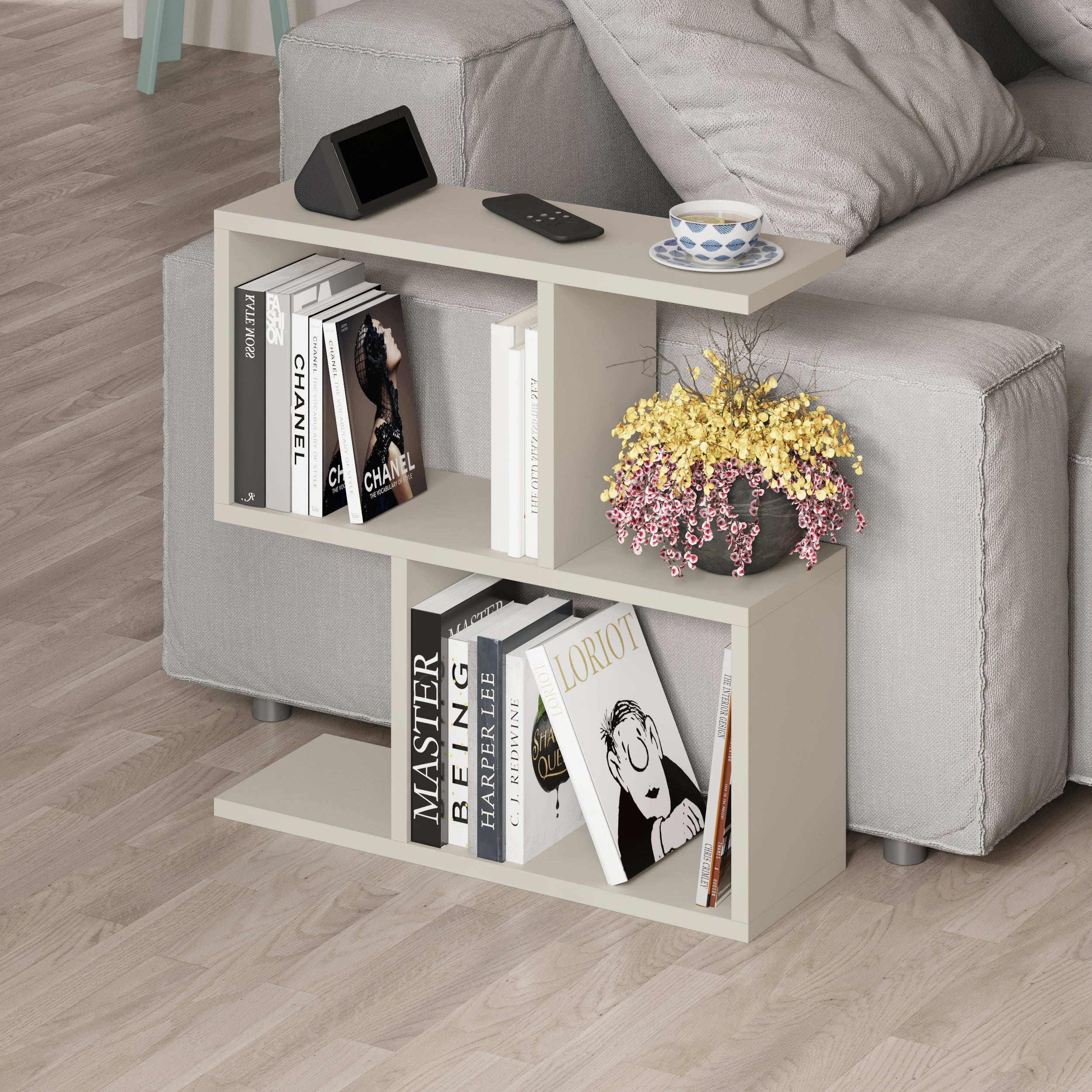 Modern Side Table with 4 Open Shelves