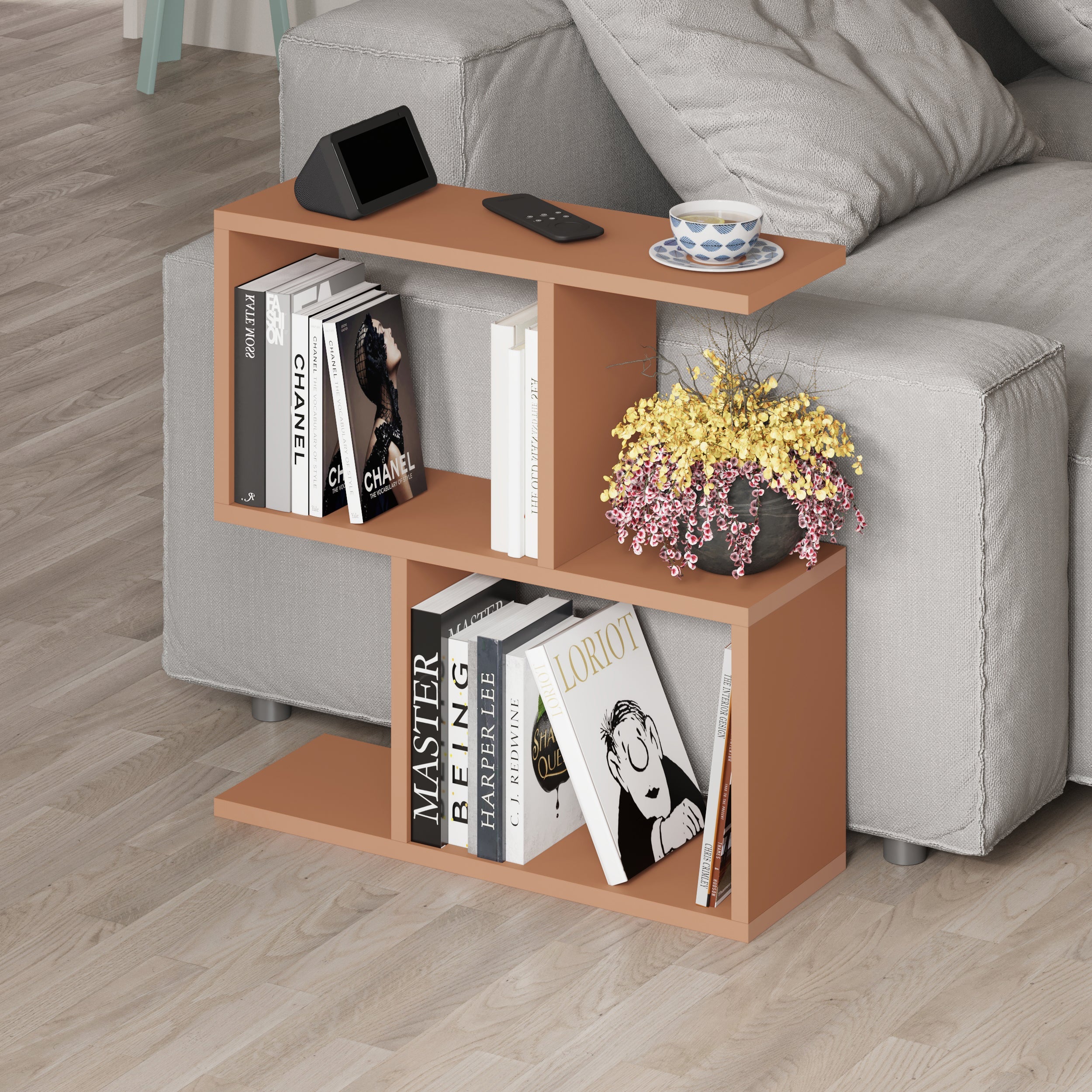 Modern Side Table with 4 Open Shelves