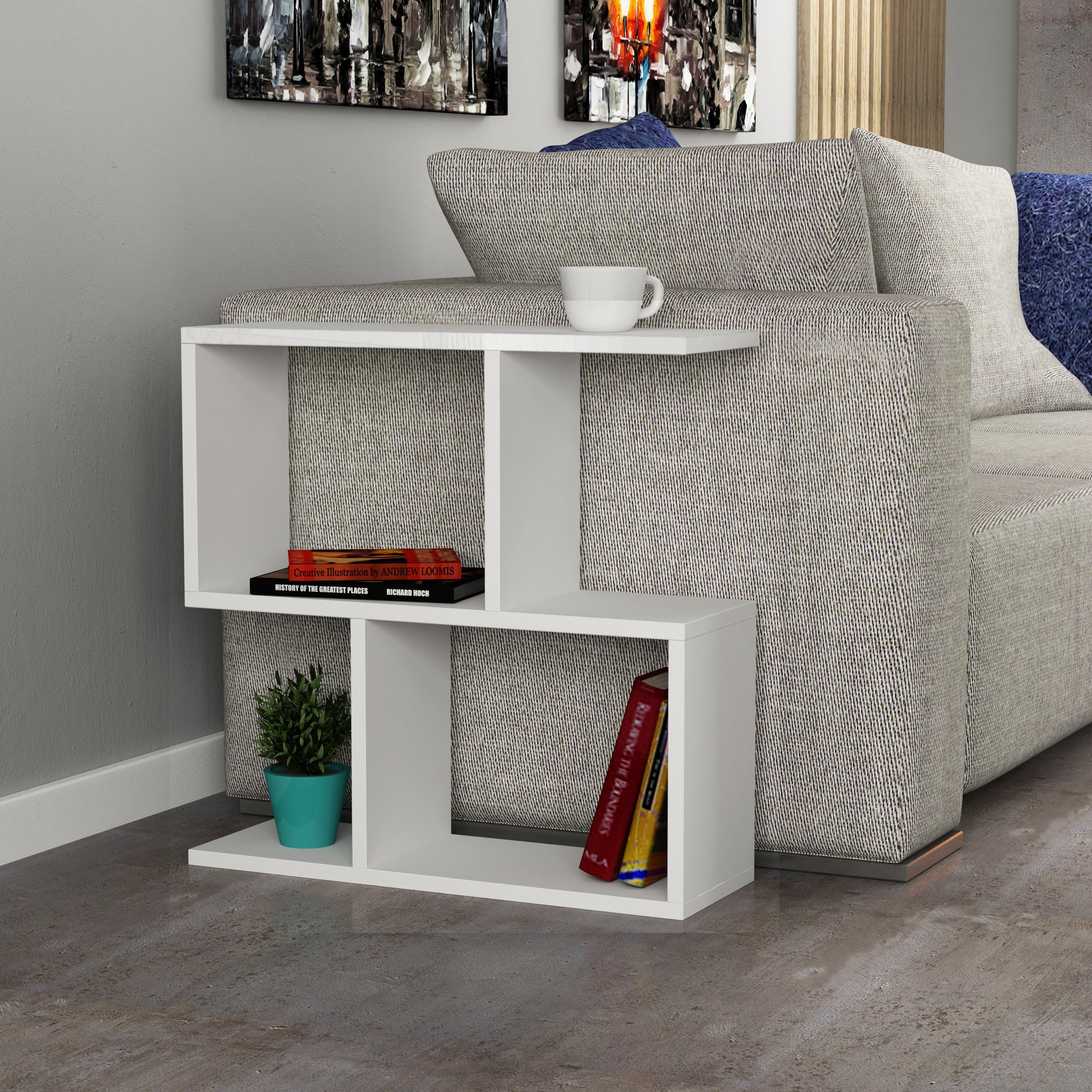 Modern Side Table with 4 Open Shelves