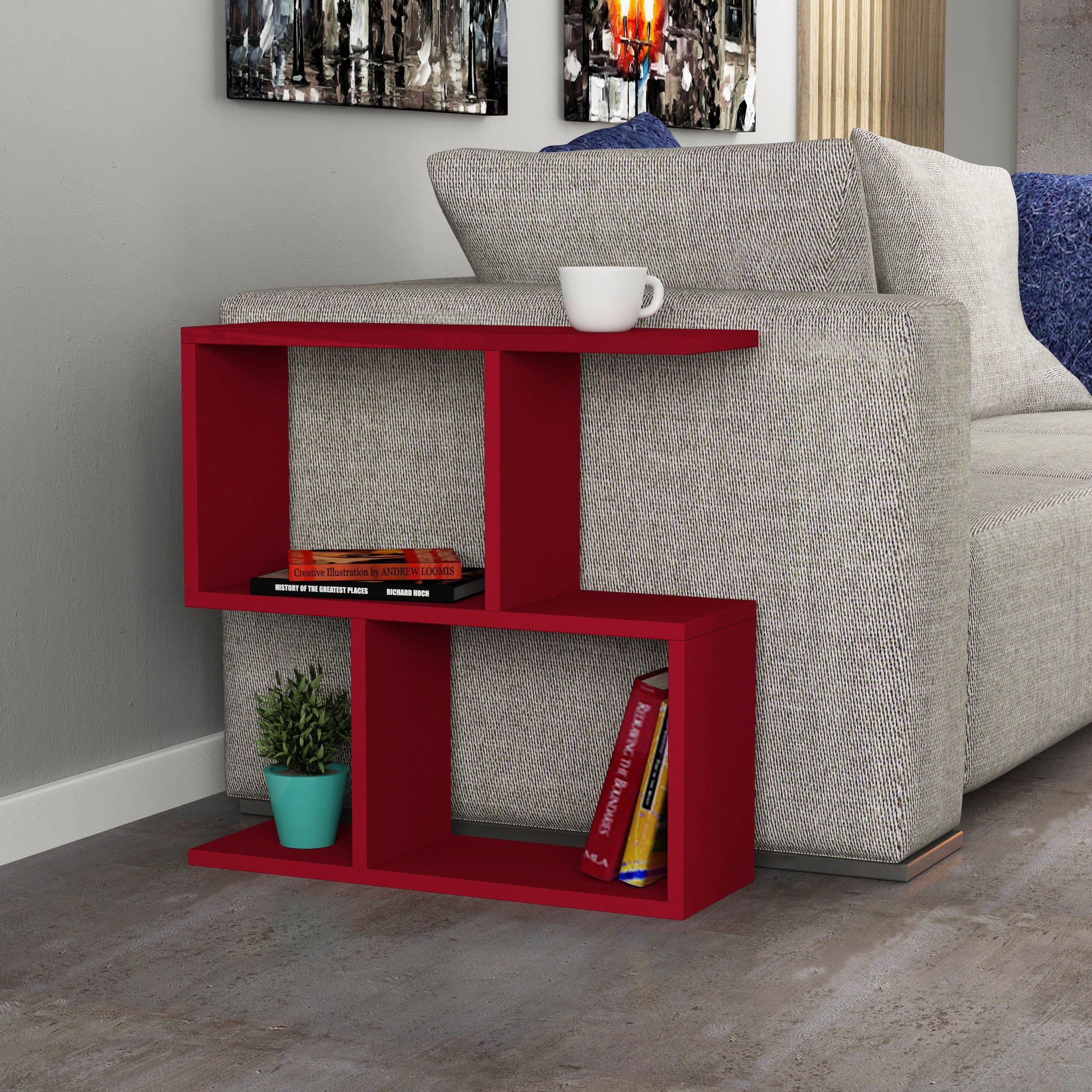 Modern Side Table with 4 Open Shelves