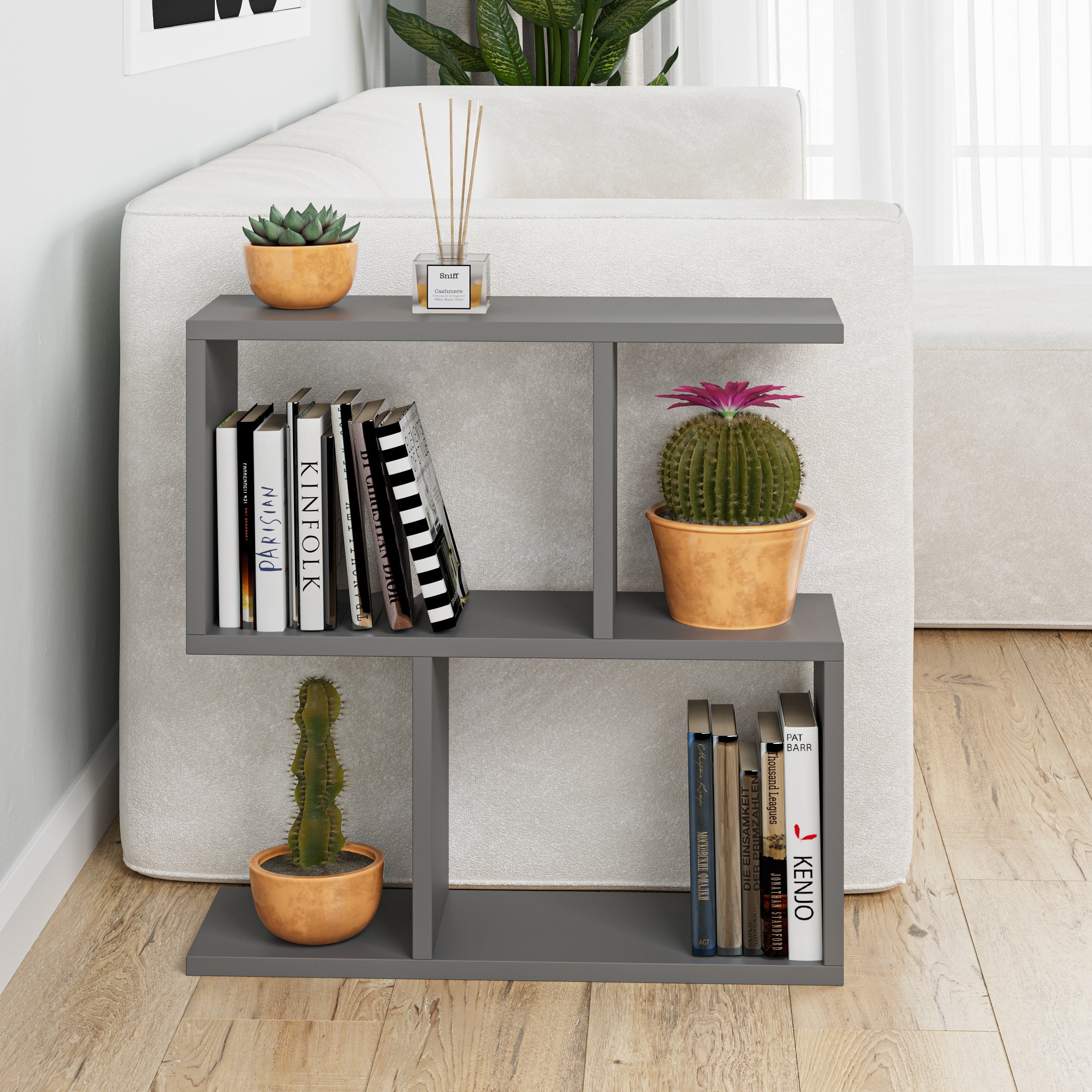 Modern Side Table with 4 Open Shelves