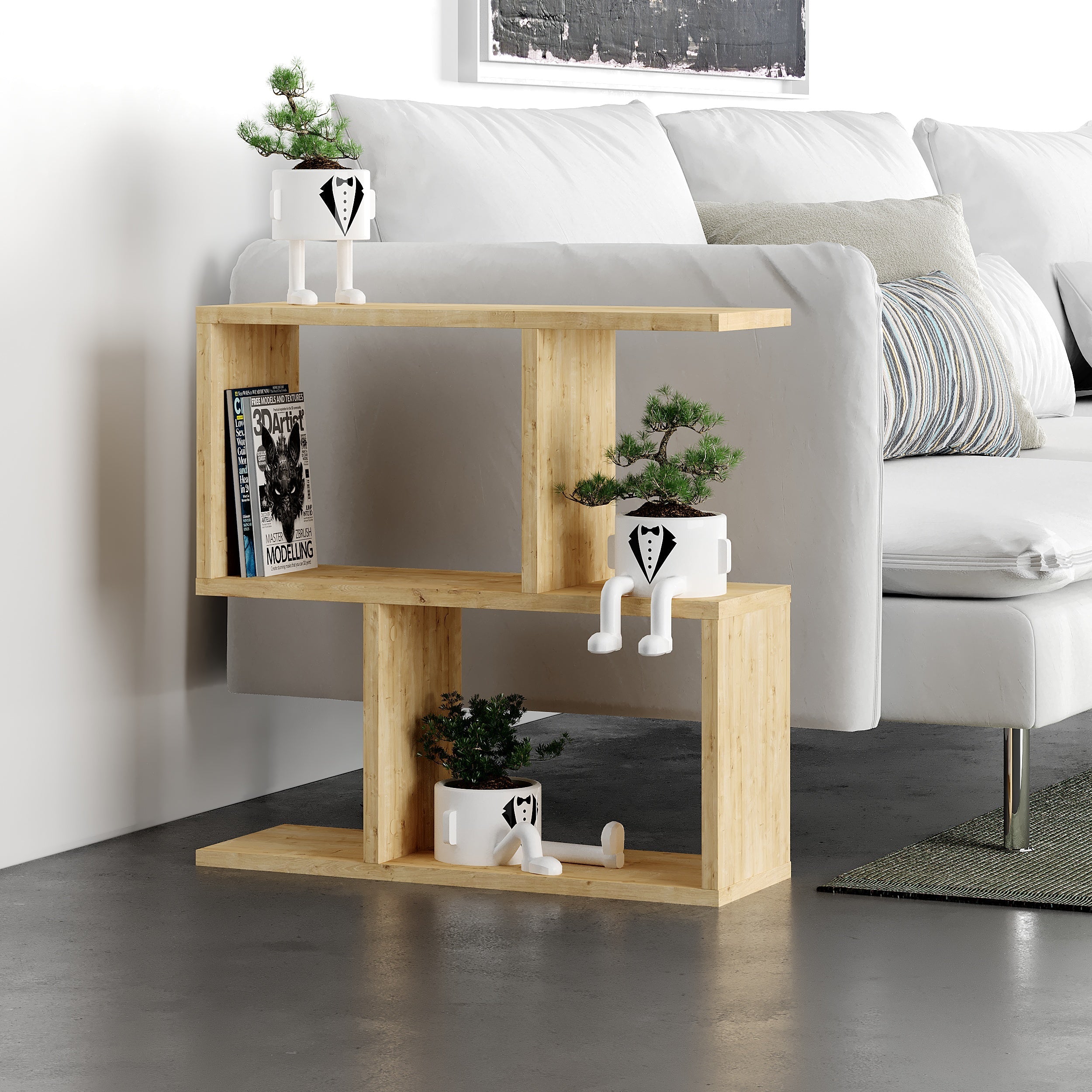 Modern Side Table with 4 Open Shelves