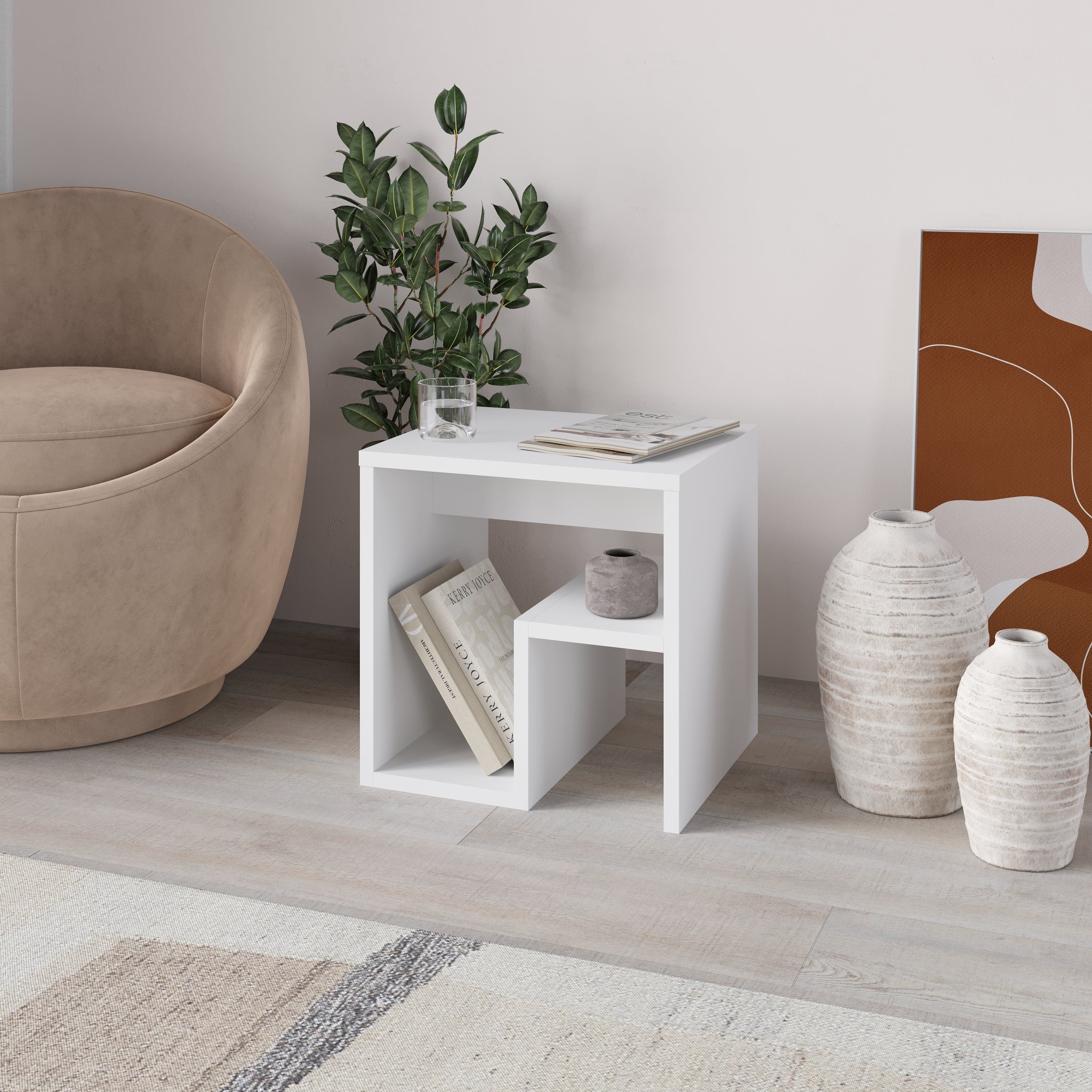 Side Table with Magazine Rack – Compact Modern End Table for Small Spaces