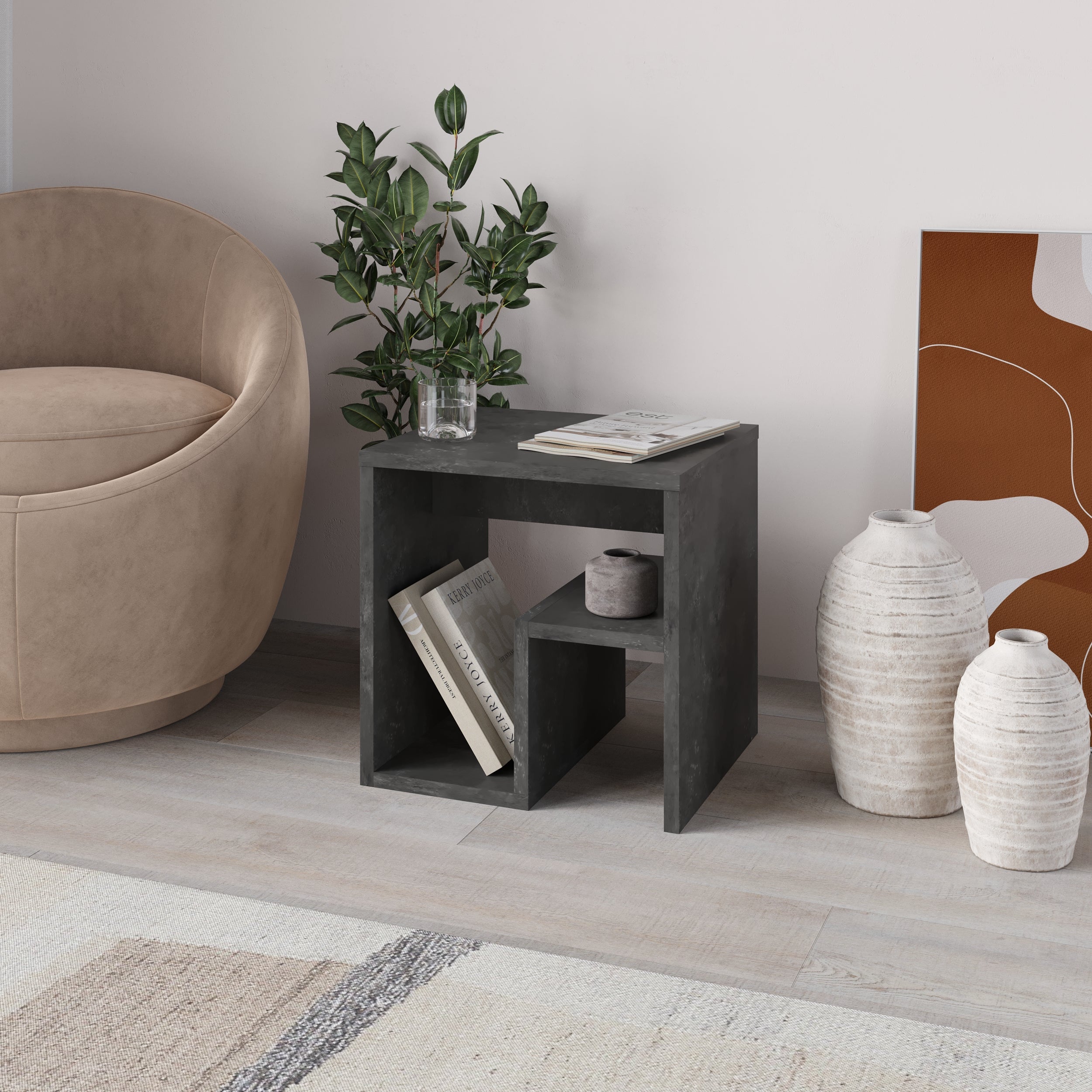 Side Table with Magazine Rack – Compact Modern End Table for Small Spaces