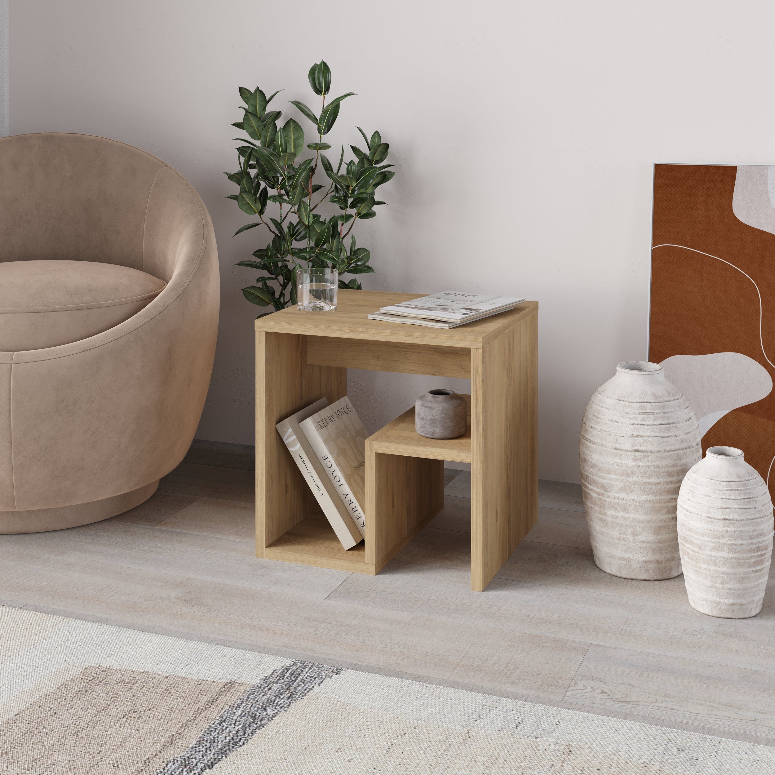 Side Table with Magazine Rack – Compact Modern End Table for Small Spaces