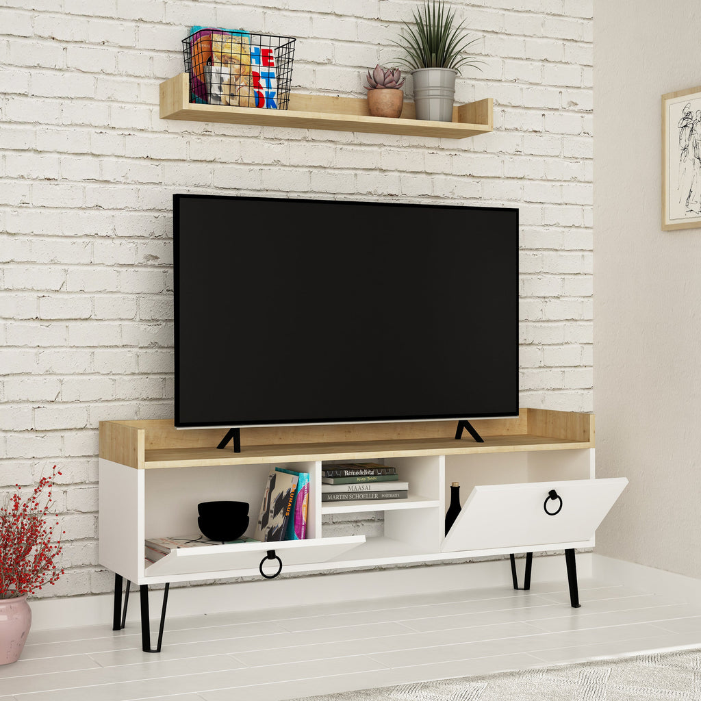 Modern TV Stand Multimedia Centre With Wall Shelf Unit 140cm