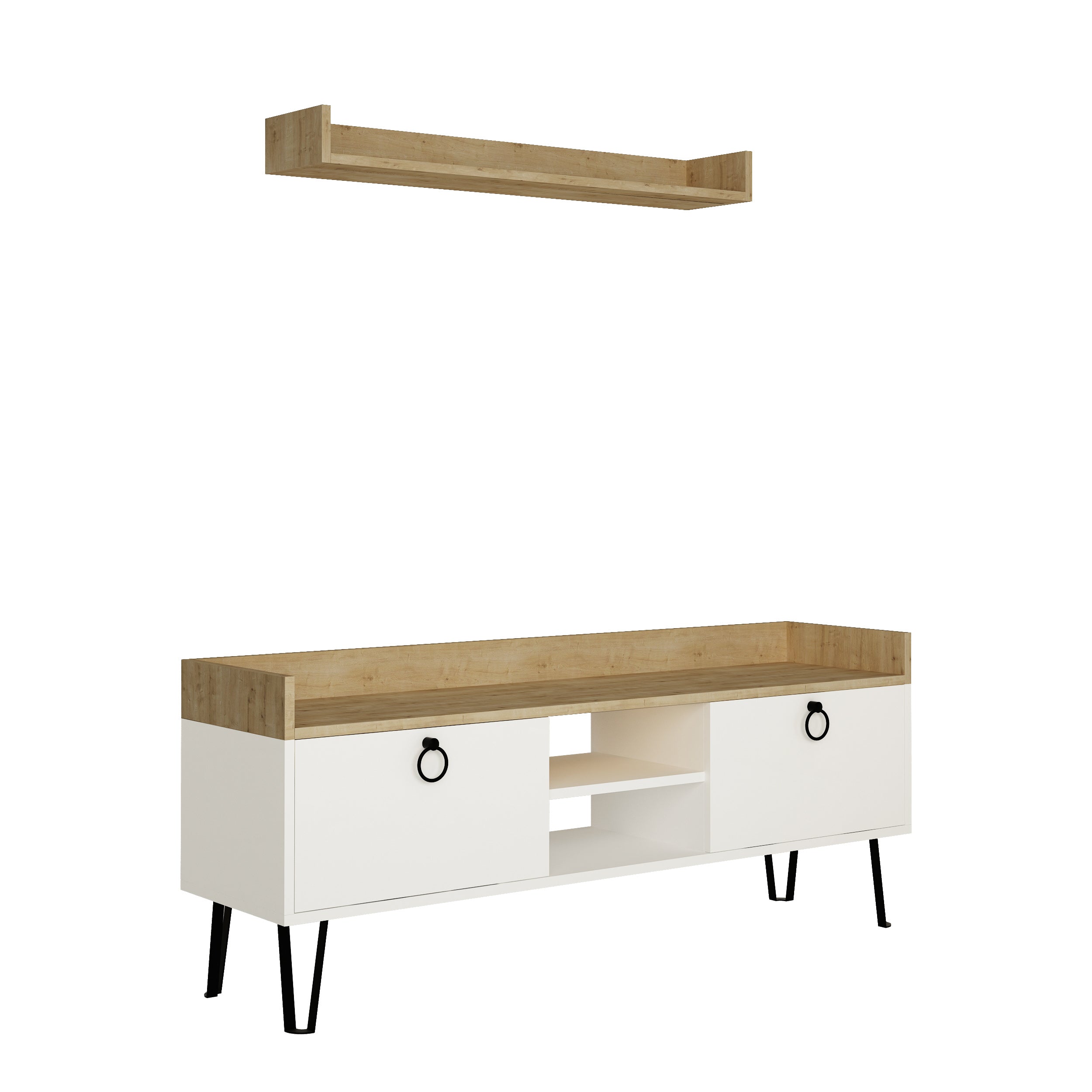 Modern TV Stand Multimedia Centre With Wall Shelf Unit 140cm