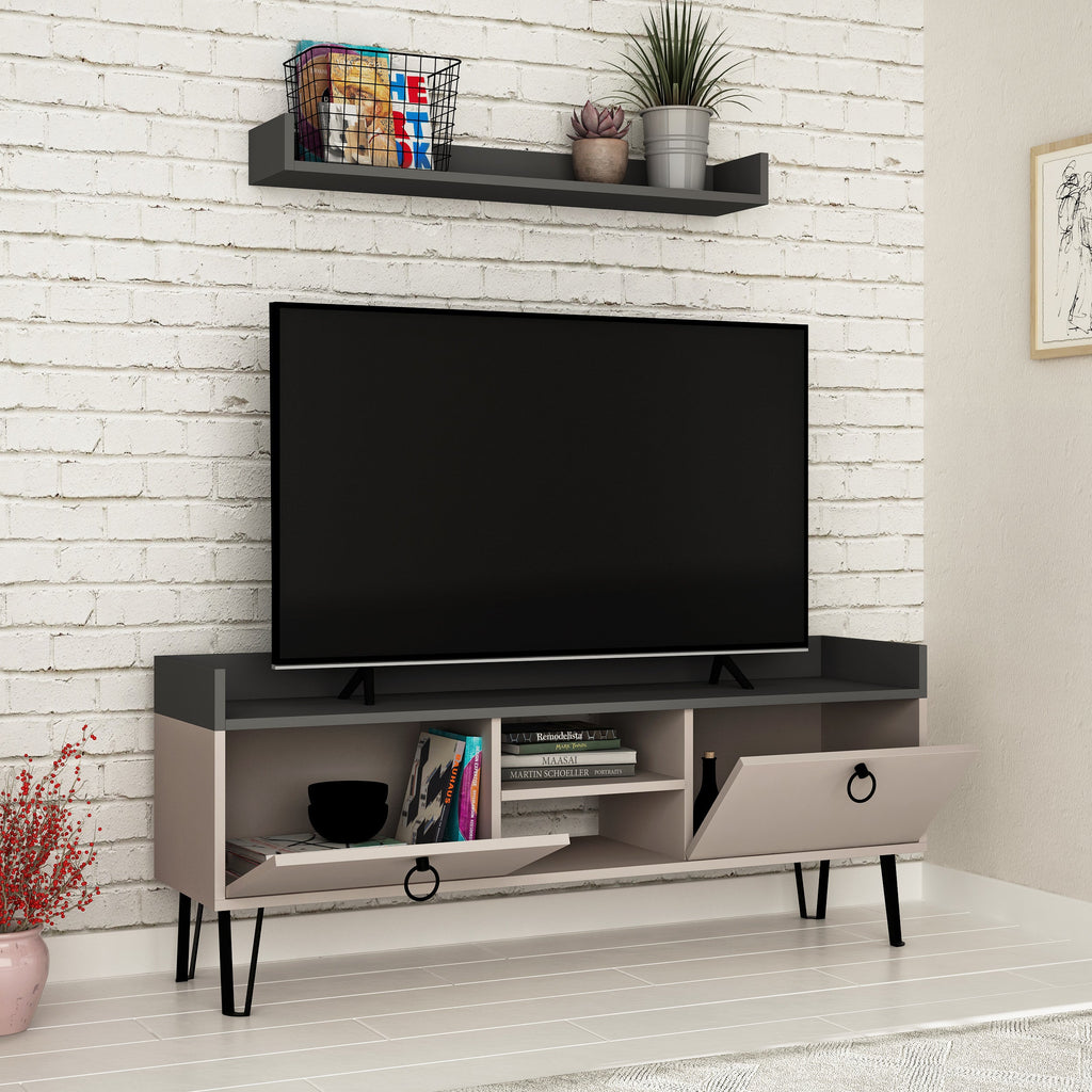 Modern TV Stand Multimedia Centre With Wall Shelf Unit 140cm
