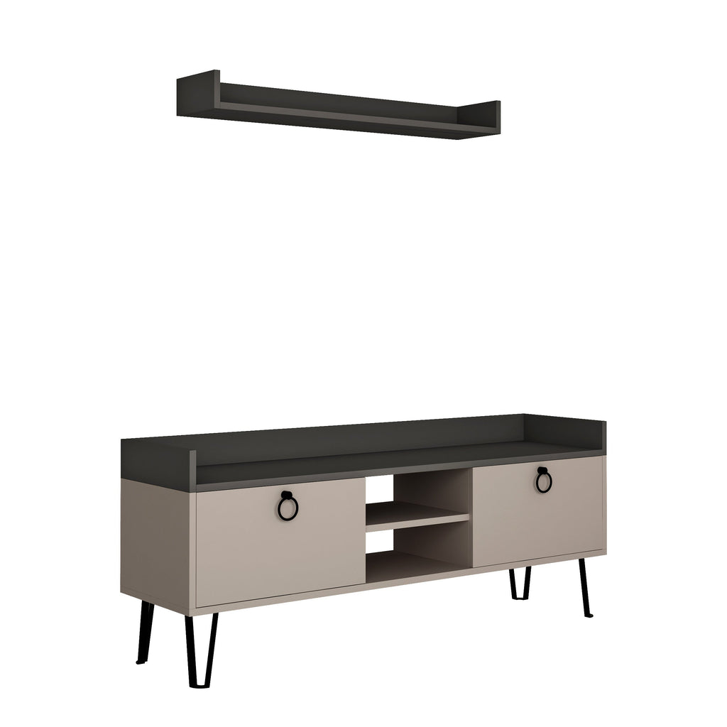 Modern TV Stand Multimedia Centre With Wall Shelf Unit 140cm